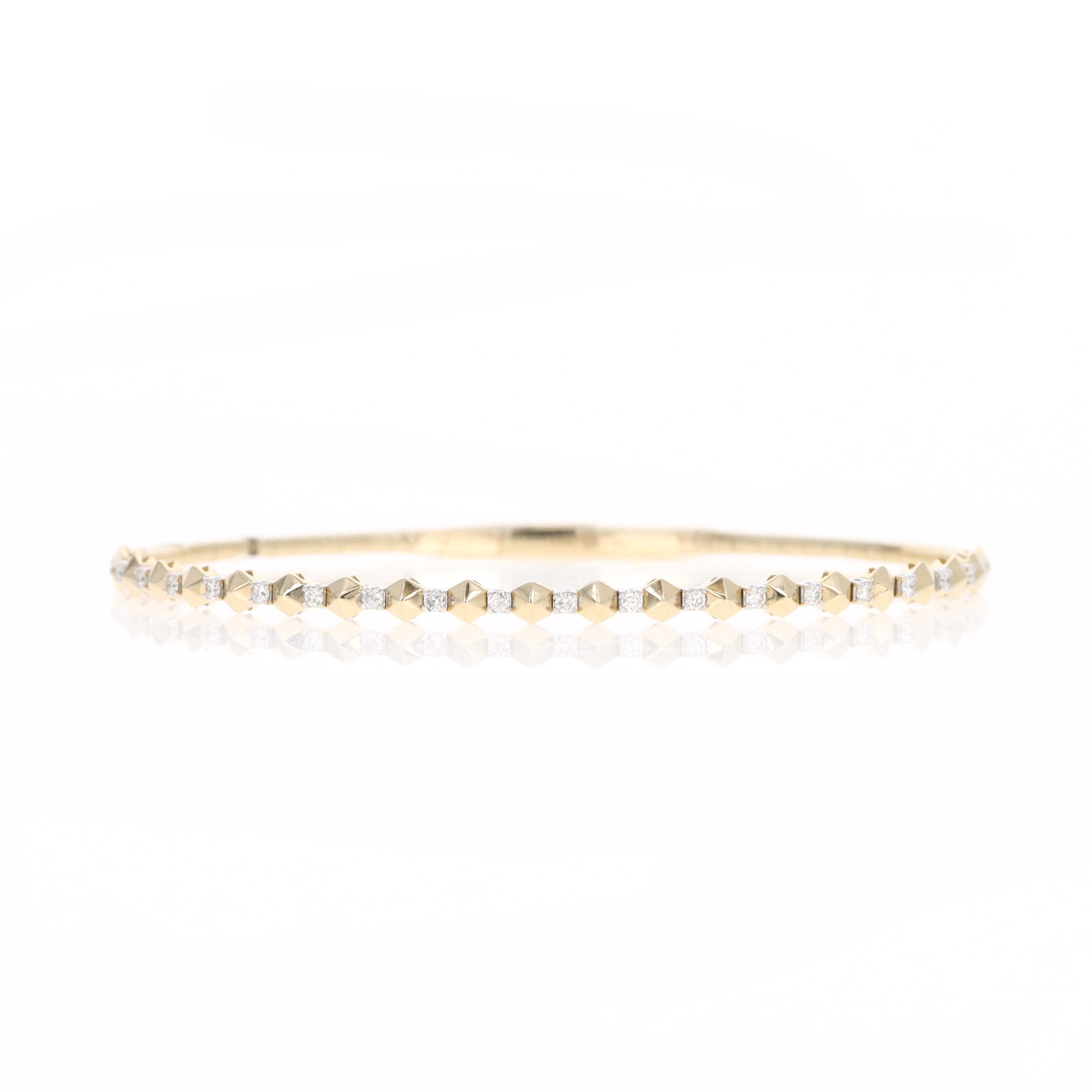 14K Yellow Gold Diamond Hexagon Flexible Bangle - Queen May