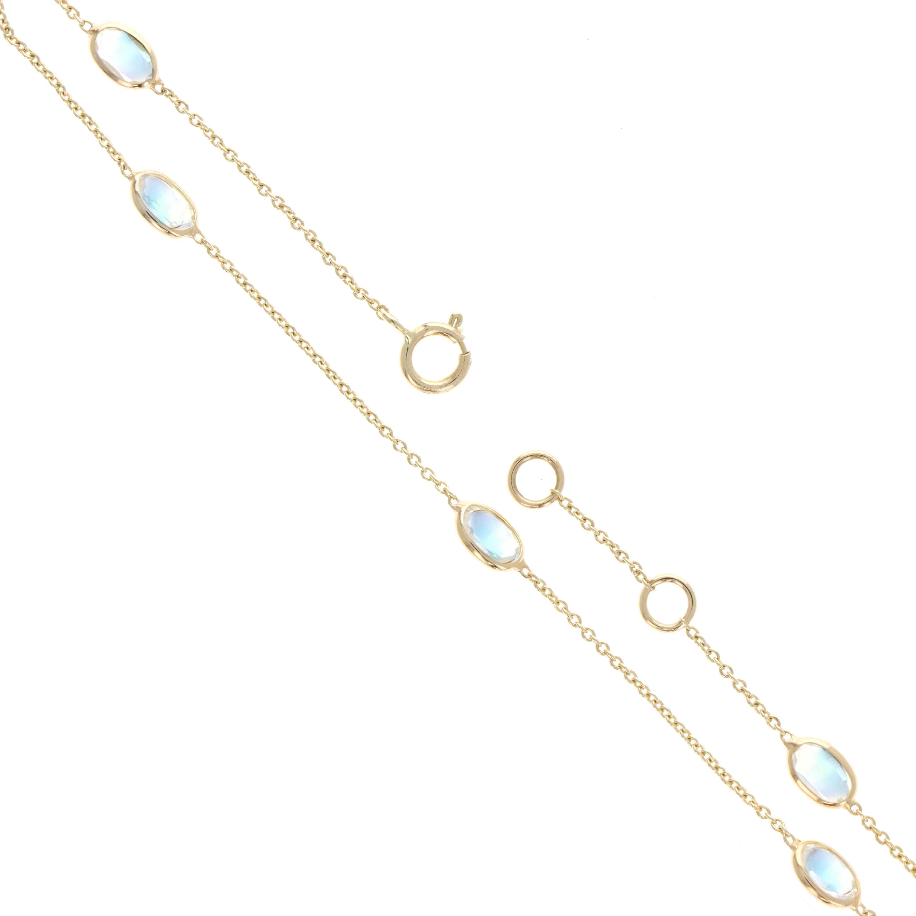 14K Yellow Gold 1.05 Carat Moonstone Oval Bezel Station Bracelet