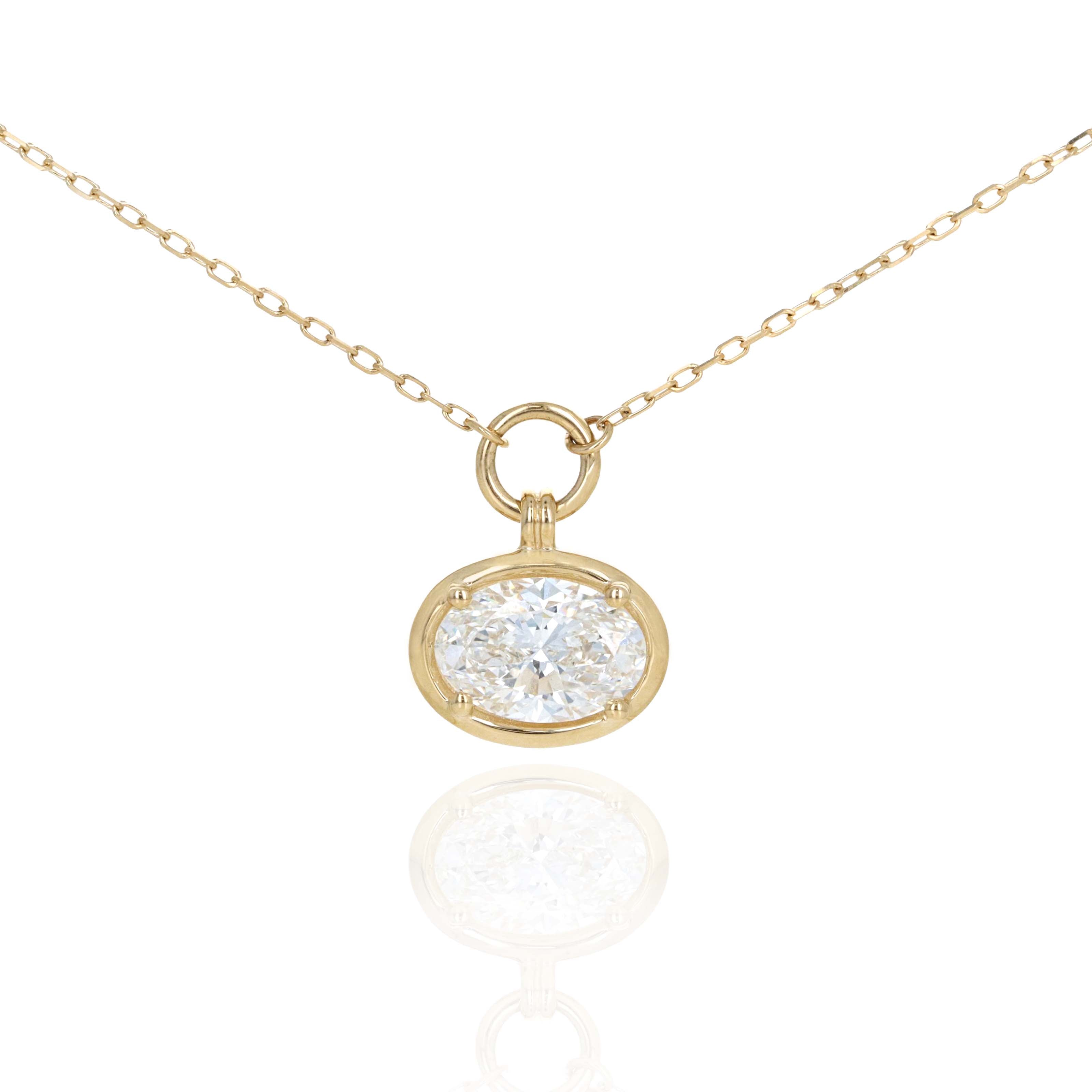 Lab Grown 2.01 Carat Diamond Oval Pendant Necklace 14K Yellow Gold - Queen May