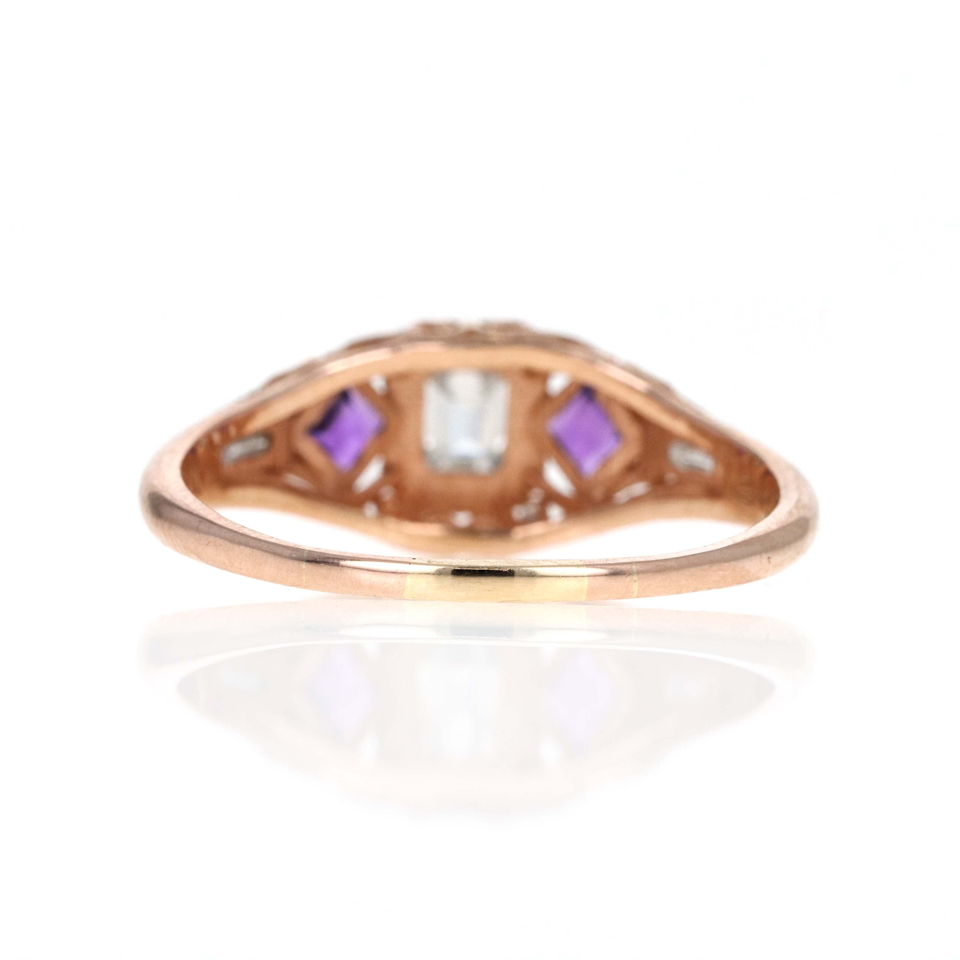 14K Rose Gold 0.40 Carat Emerald Diamond Amethyst Accented Engagement Ring - Queen May