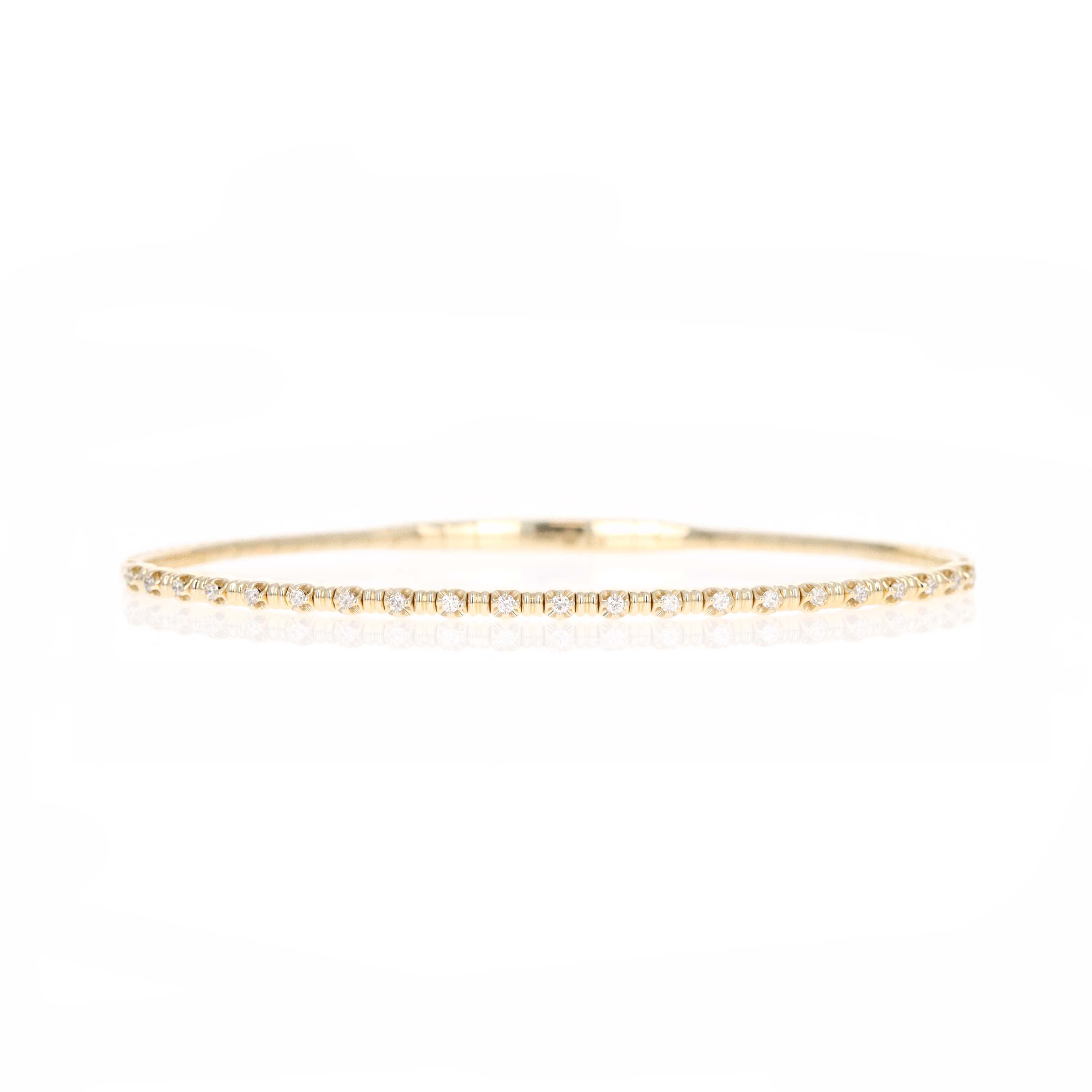 14K Gold 0.20 Carat Diamond Textured Flexible Bangle