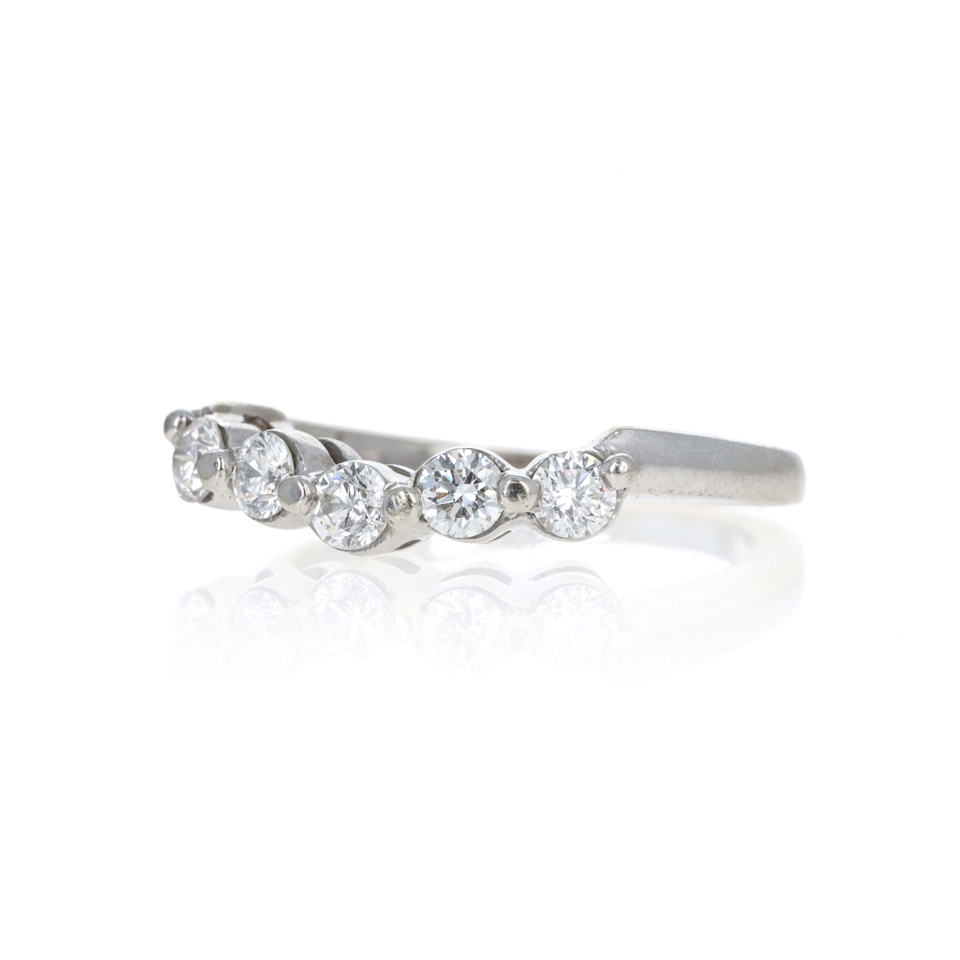 14K White Gold 0.50 Carat Round Diamond Five Stone Band - Queen May