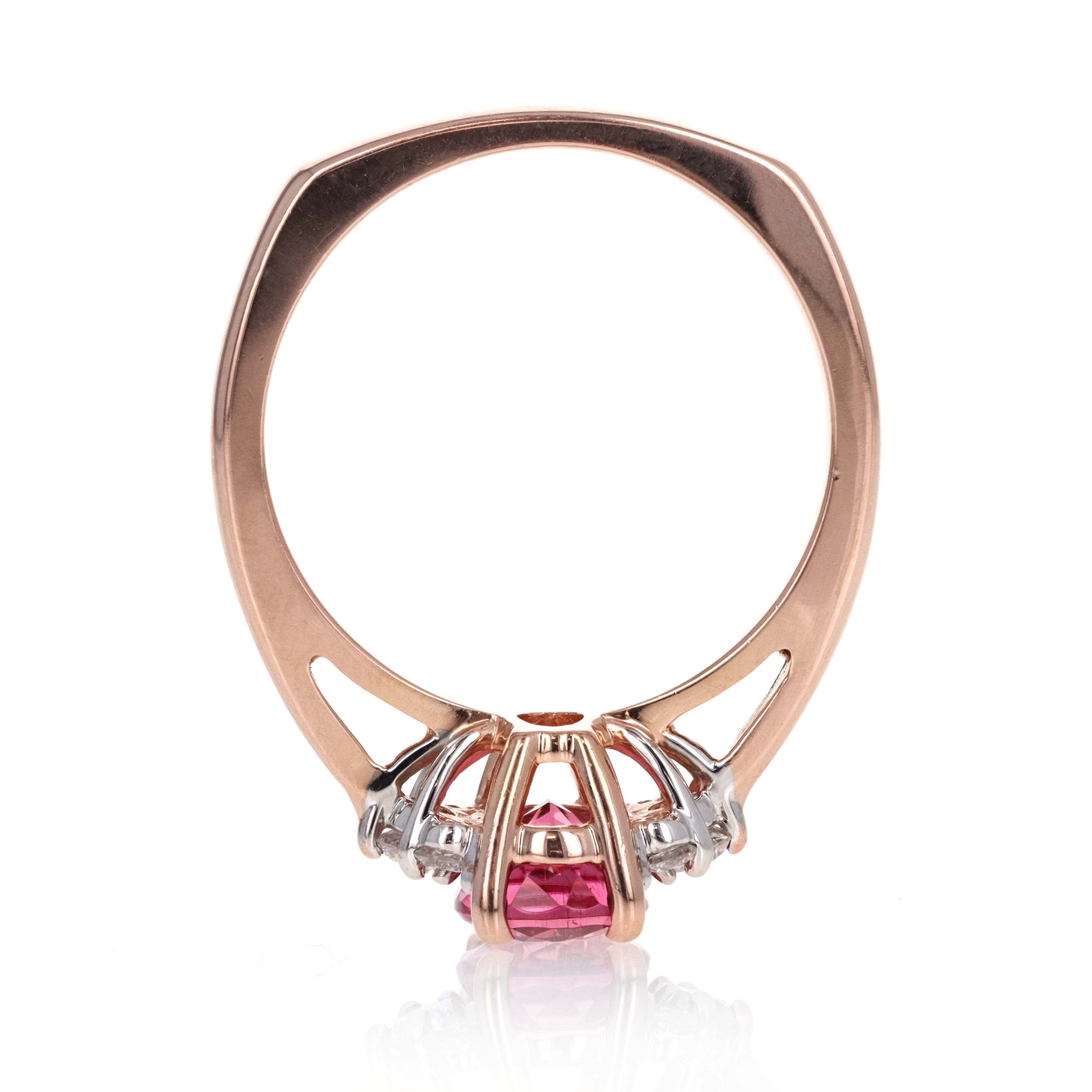14K Rose Gold 1.25 Carat Pink Tourmaline Diamond Accented Ring - Queen May