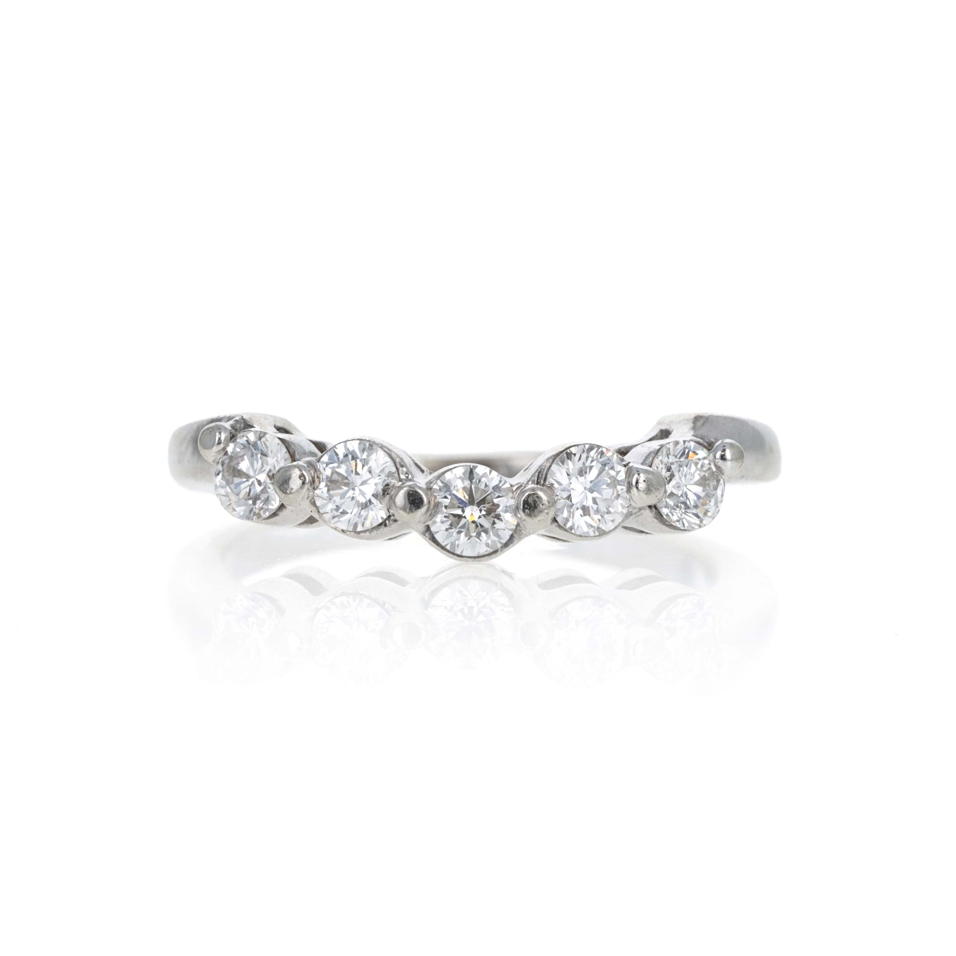 14K White Gold 0.50 Carat Round Diamond Five Stone Band - Queen May