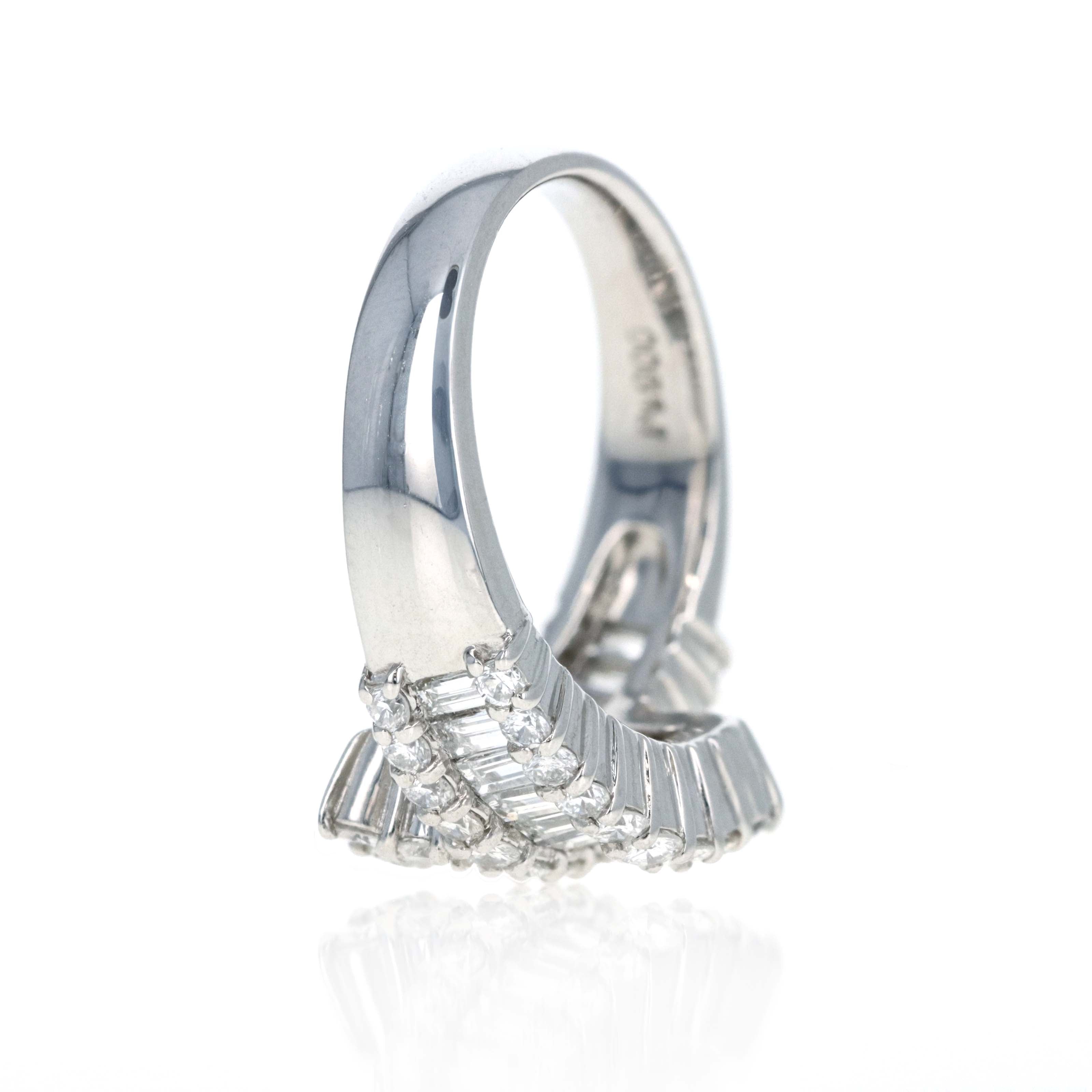 Platinum 1.5 Carat Diamond Baguette Round Pave Bypass Ring - Queen May