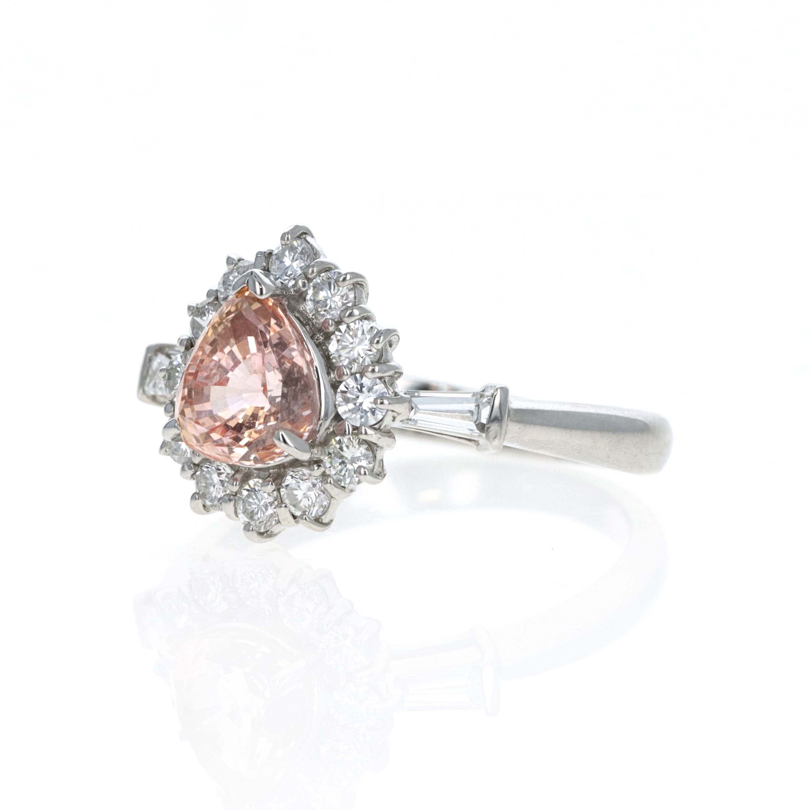 Platinum 1.56 Carat Pear Pinkish Orange Padparadscha Sapphire - Queen May