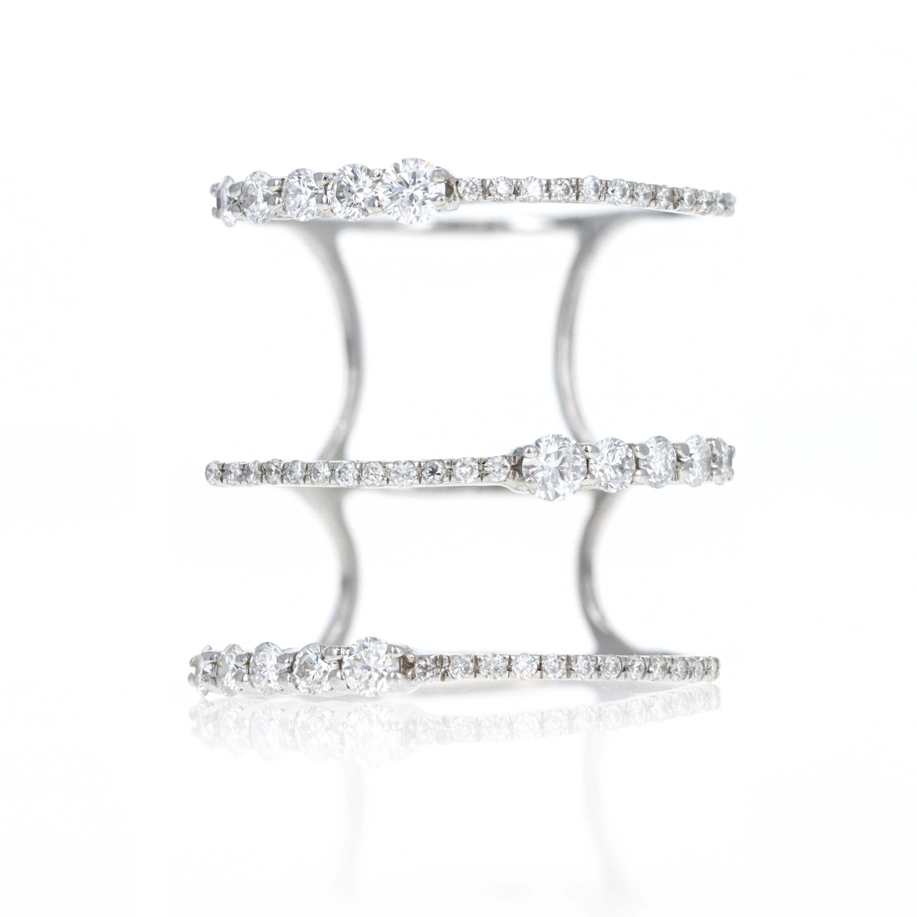 14K White Gold 0.60 Carat Total Weight Diamond Triple Band - Queen May