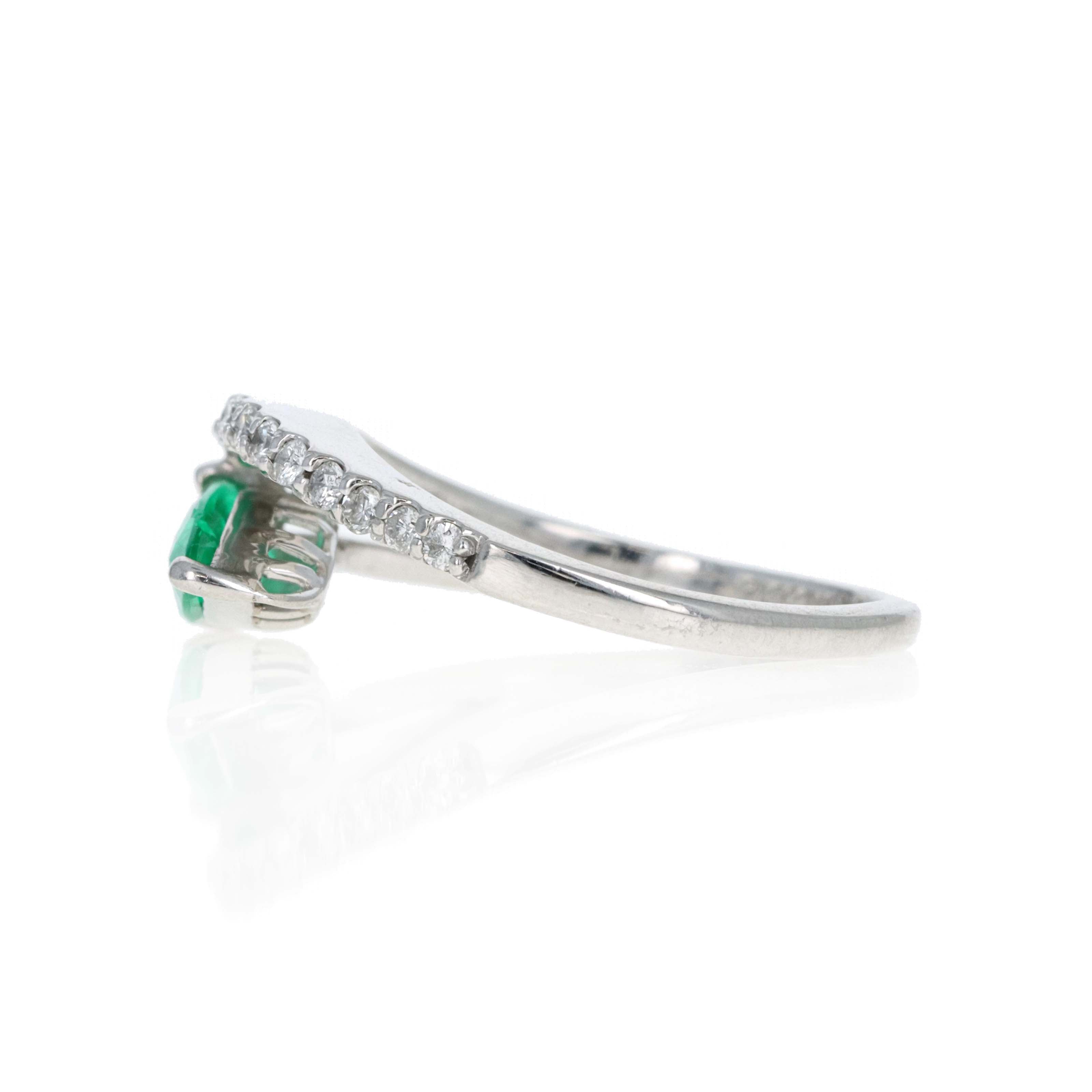 Platinum 0.58 Carat Pear Natural Emerald Diamond Twist Ring - Queen May