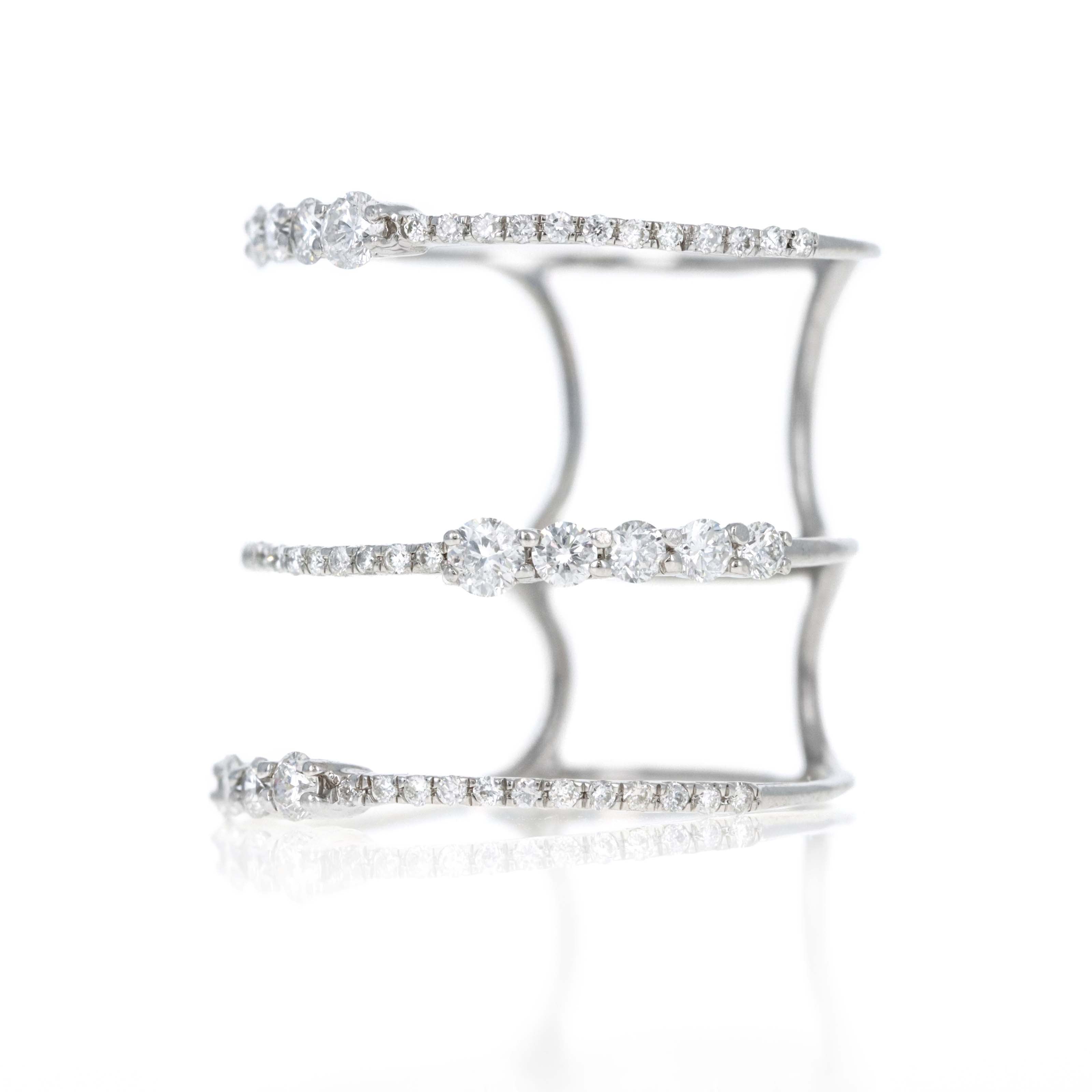 14K White Gold 0.60 Carat Total Weight Diamond Triple Band - Queen May