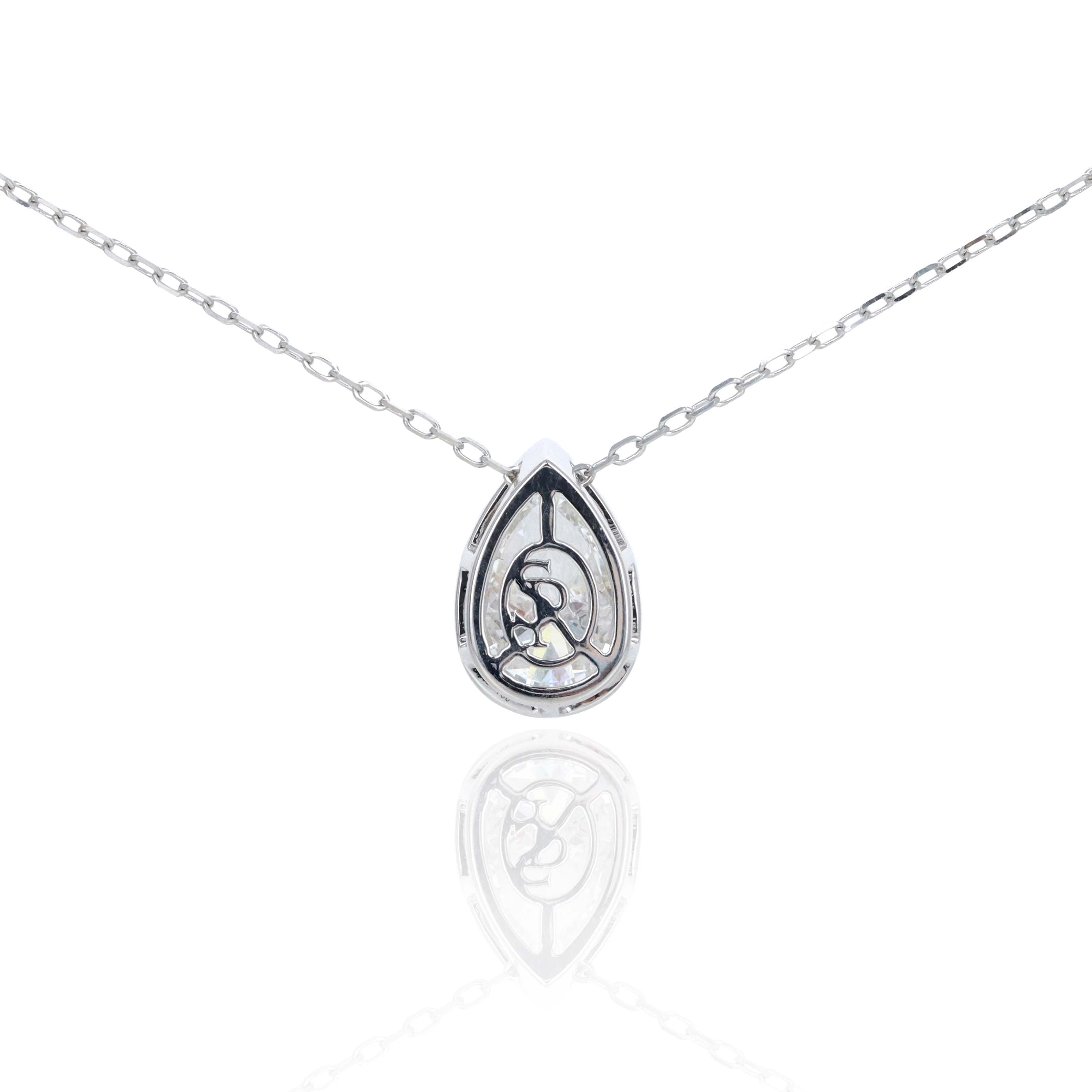 Lab Grown 2.02 Carat Diamond Pear Bezel Pendant Necklace 14K White Gold - Queen May