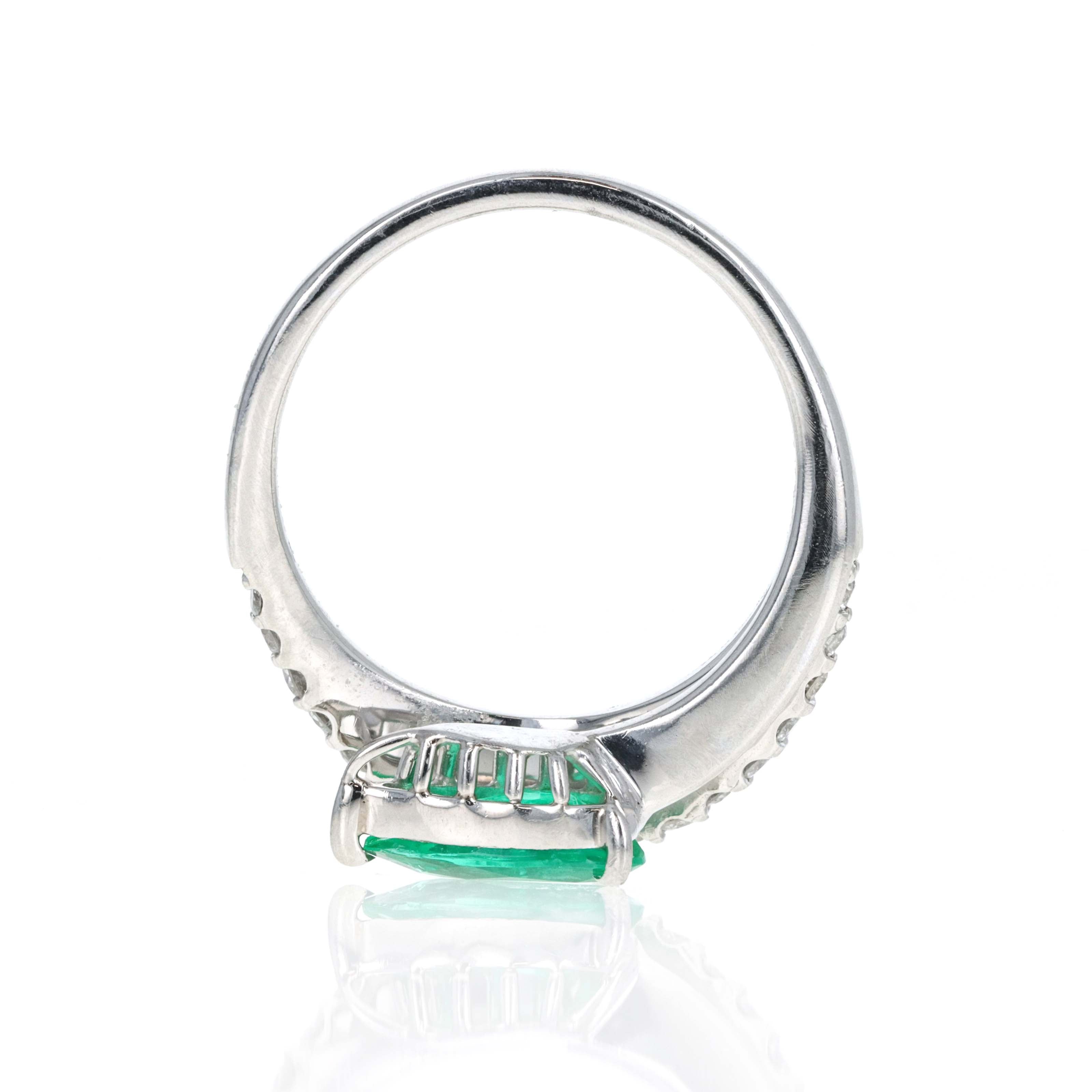 Platinum 0.58 Carat Pear Natural Emerald Diamond Twist Ring - Queen May
