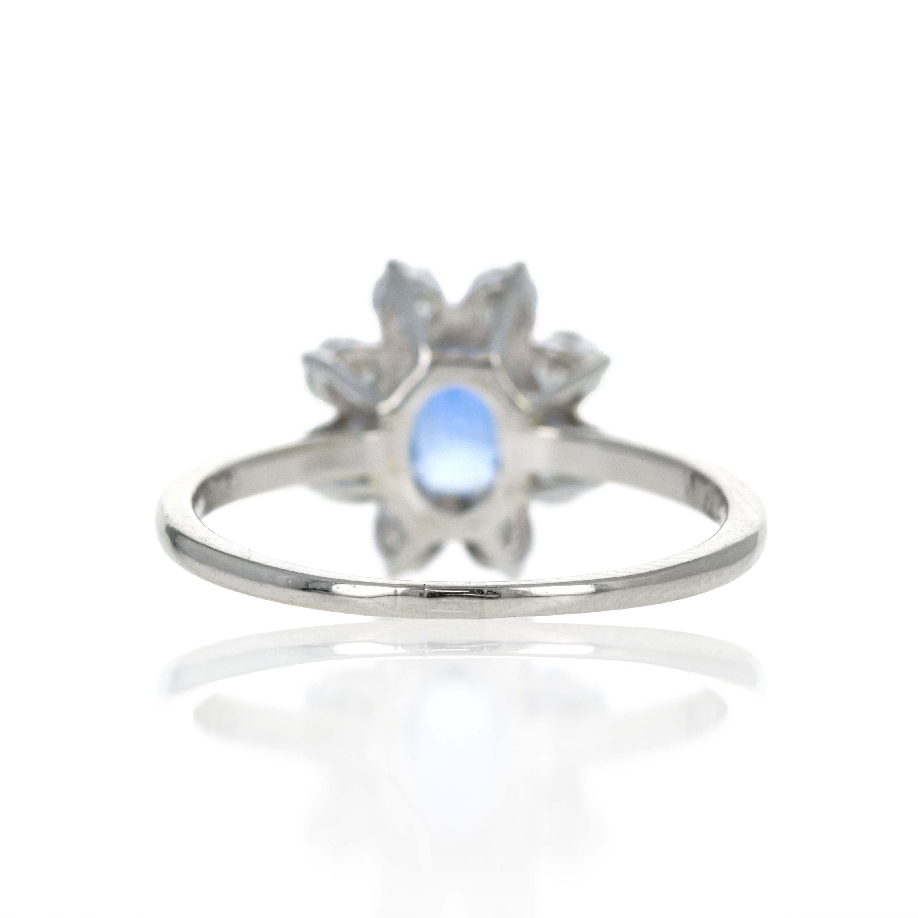 Vintage 14K White Gold 1.55 Carat Cushion Sapphire Diamond Halo Ring - Queen May