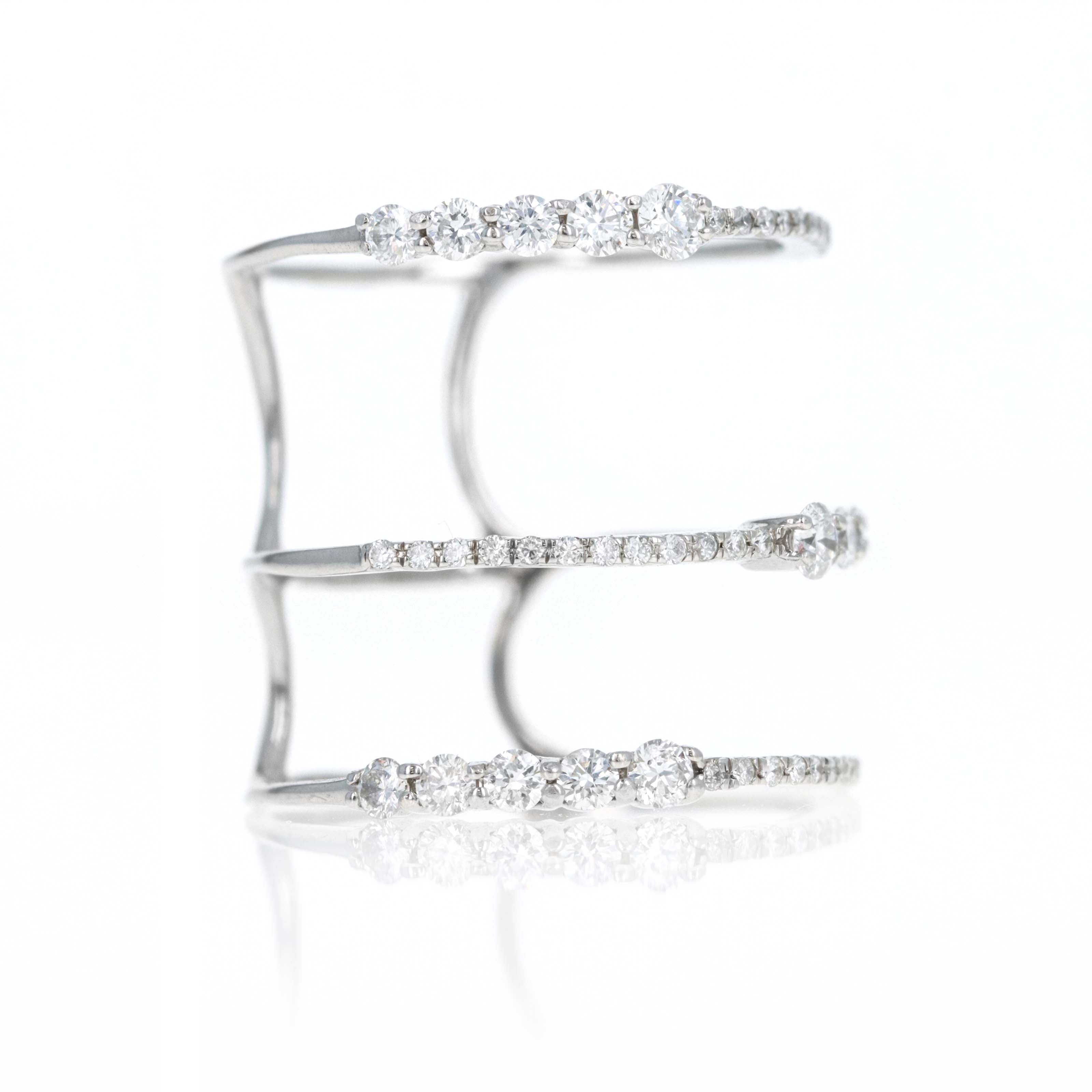 14K White Gold 0.60 Carat Total Weight Diamond Triple Band - Queen May