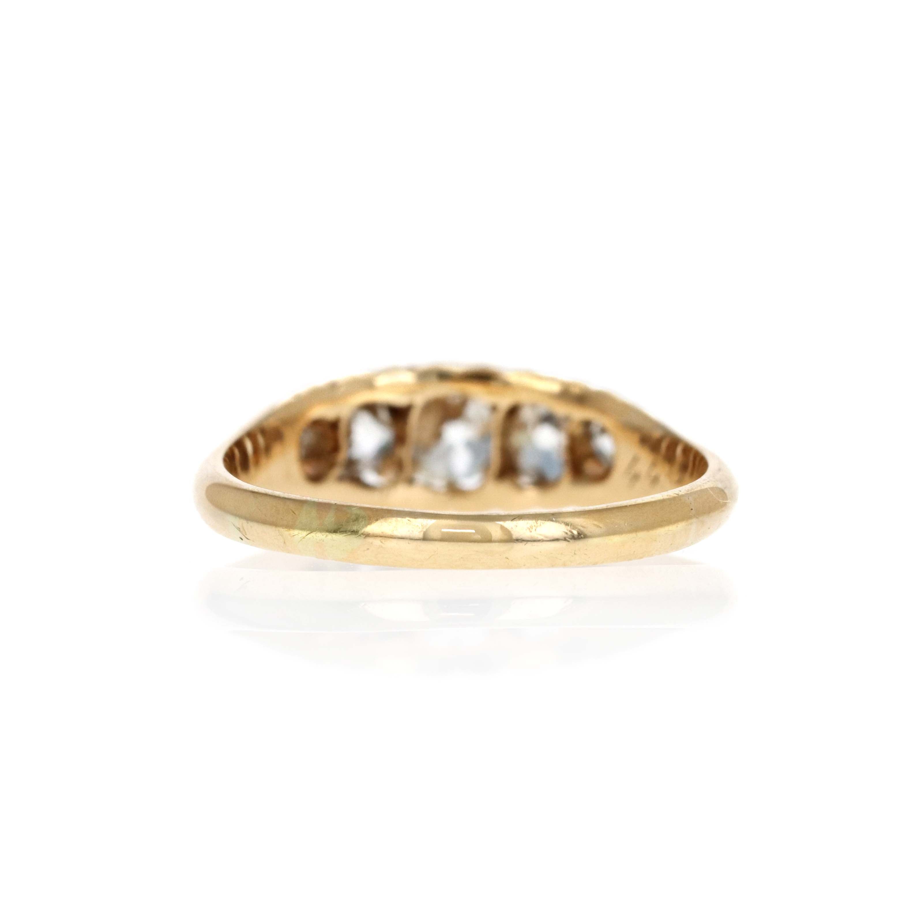 Victorian 18K Yellow Gold 0.95 Carat Old Mine Cut Diamond Five Stone Ring