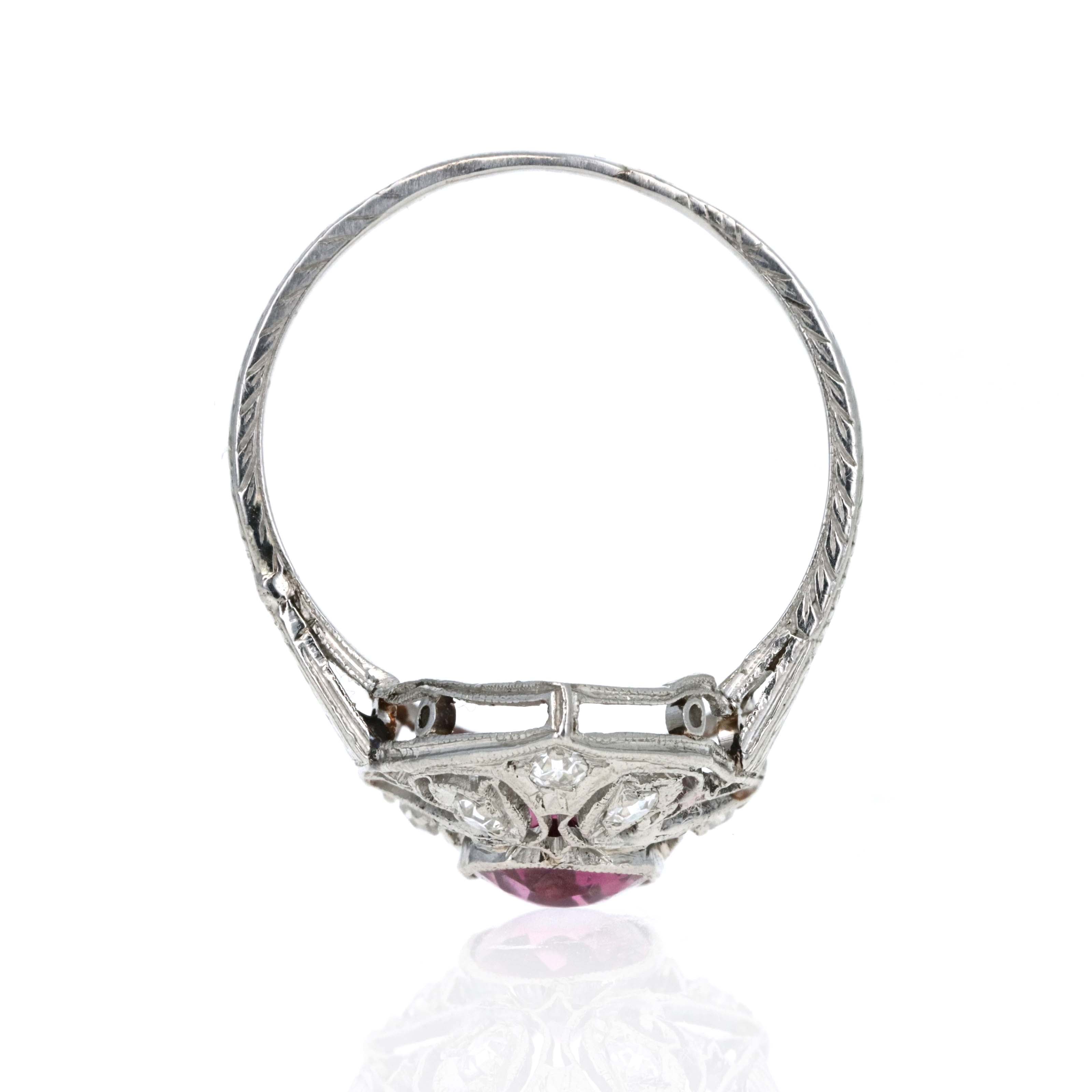 Art Deco Platinum 1 Carat Spinel Diamond Filigree Ring