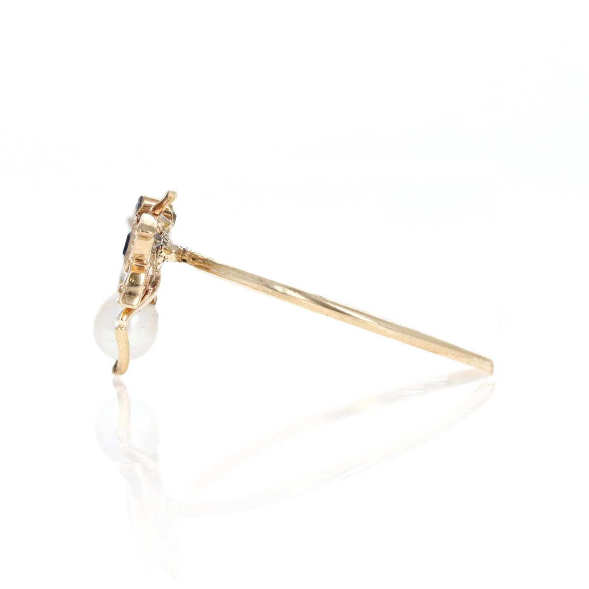 Victorian 18K Yellow Gold Diamond, Sapphire & Pearl Stick Pin Conversion Bee Ring