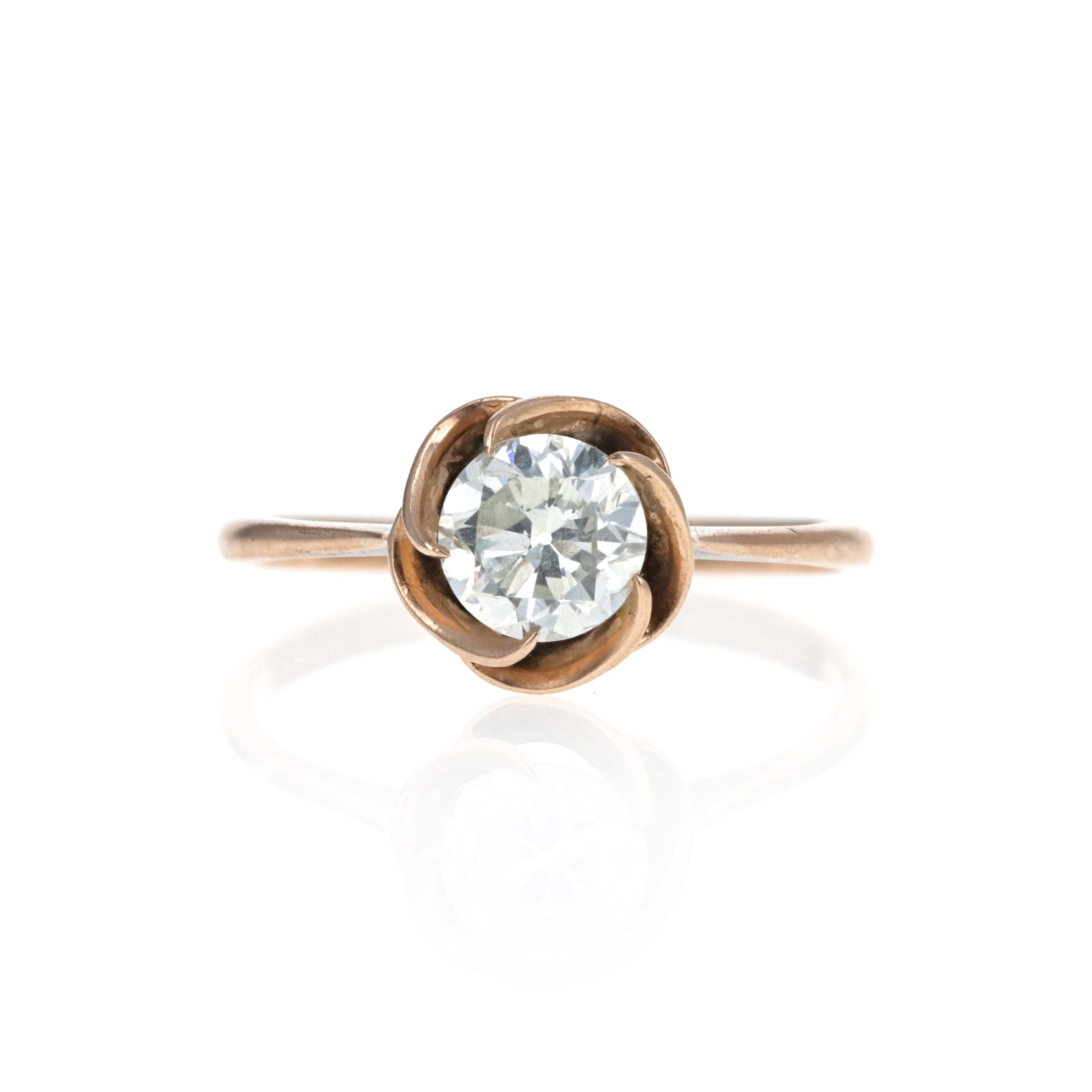 Victorian 10K Rose Gold 0.85 Carat Old European Cut Diamond Rose Ring