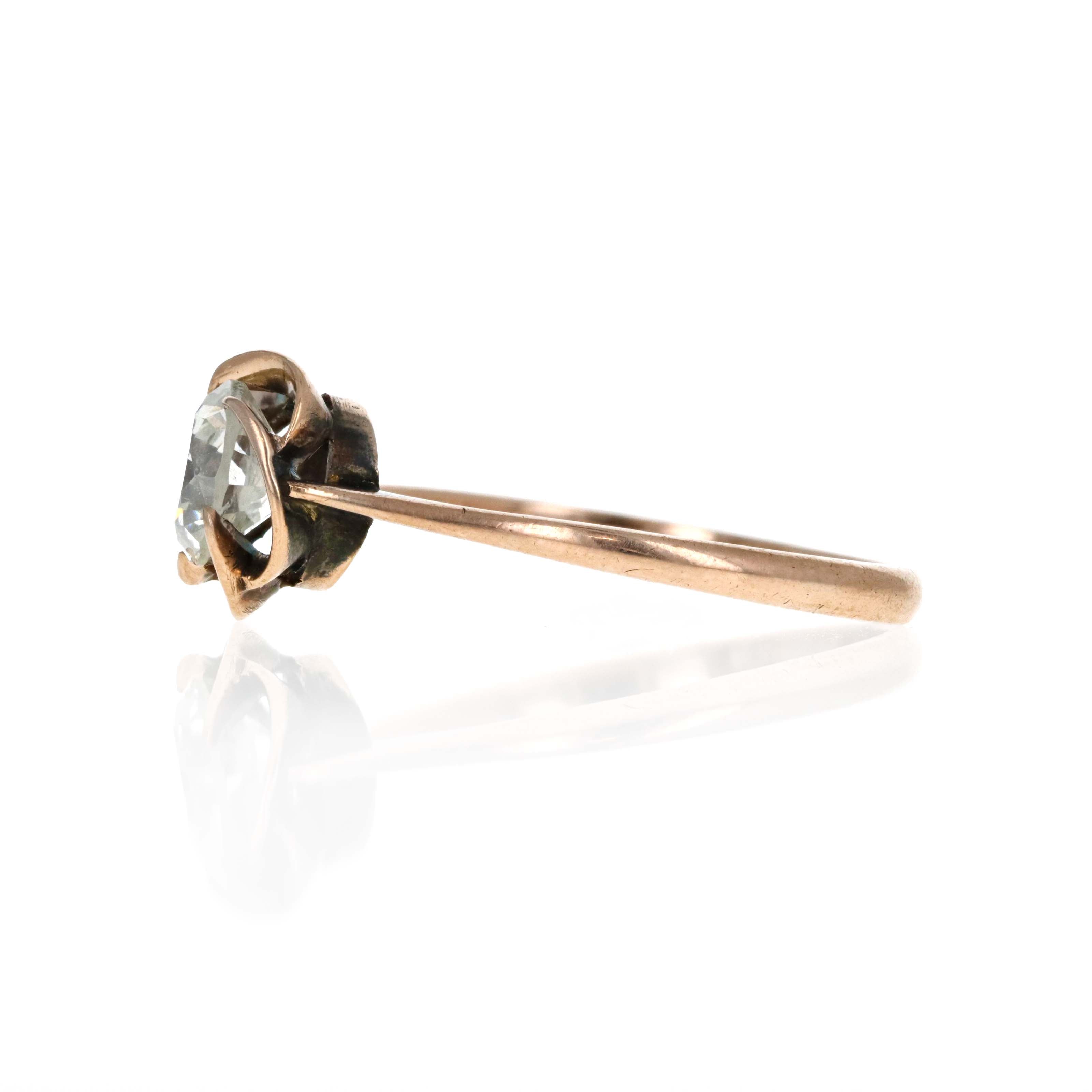 Victorian 10K Rose Gold 0.85 Carat Old European Cut Diamond Rose Ring