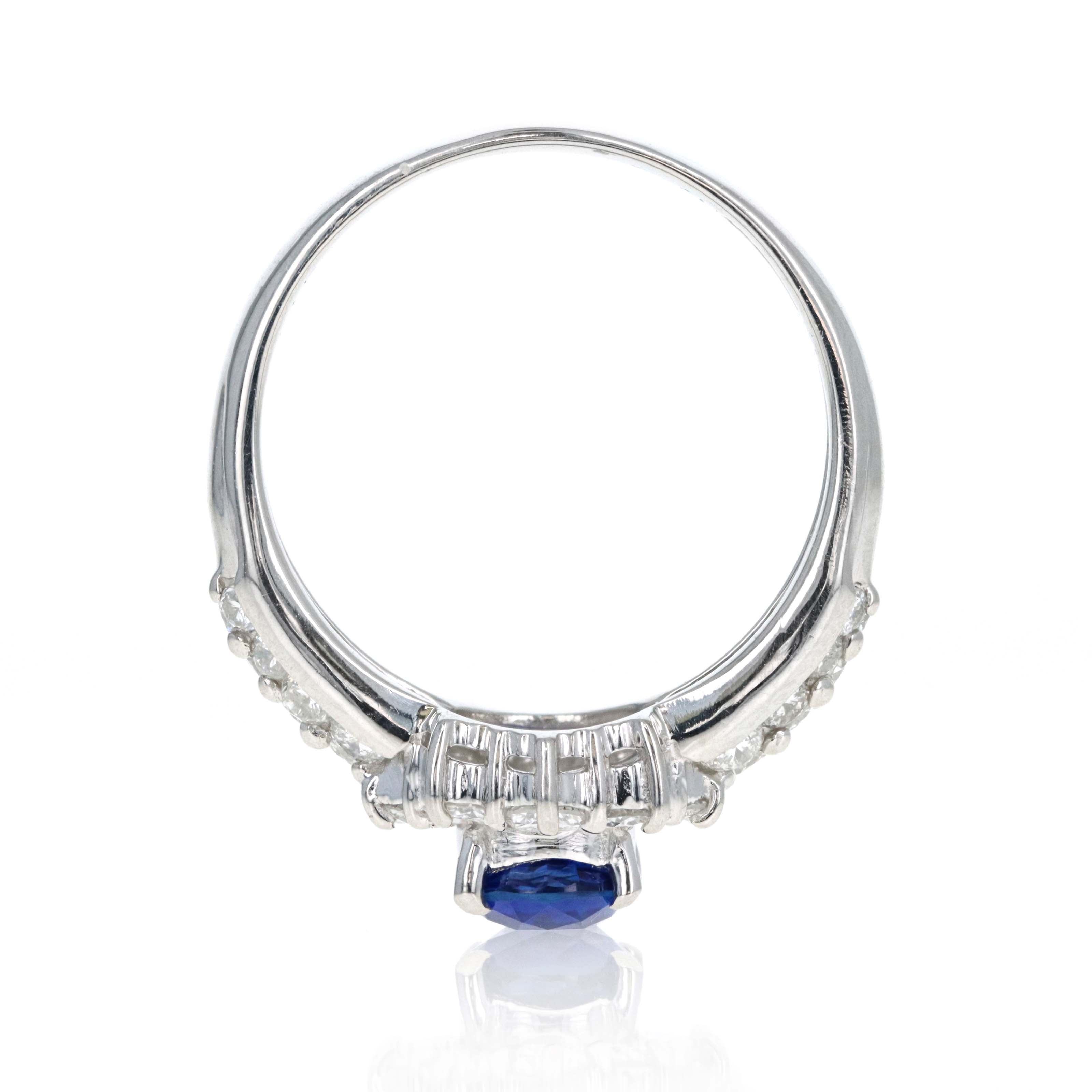 Platinum 1.42 Carat Oval Sapphire Diamond Halo Pave Accented Ring - Queen May