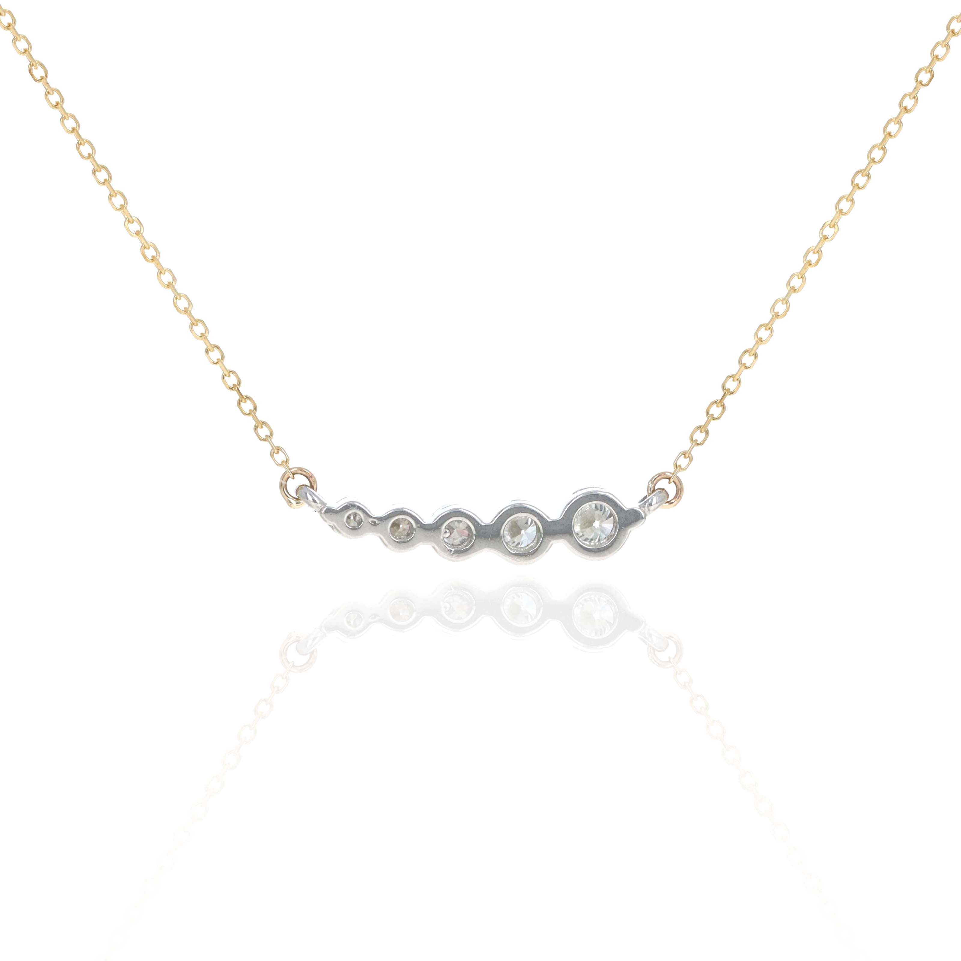 Platinum & 14K Yellow Gold 0.55 Carat Round Brilliant Diamond Five Stone Necklace
