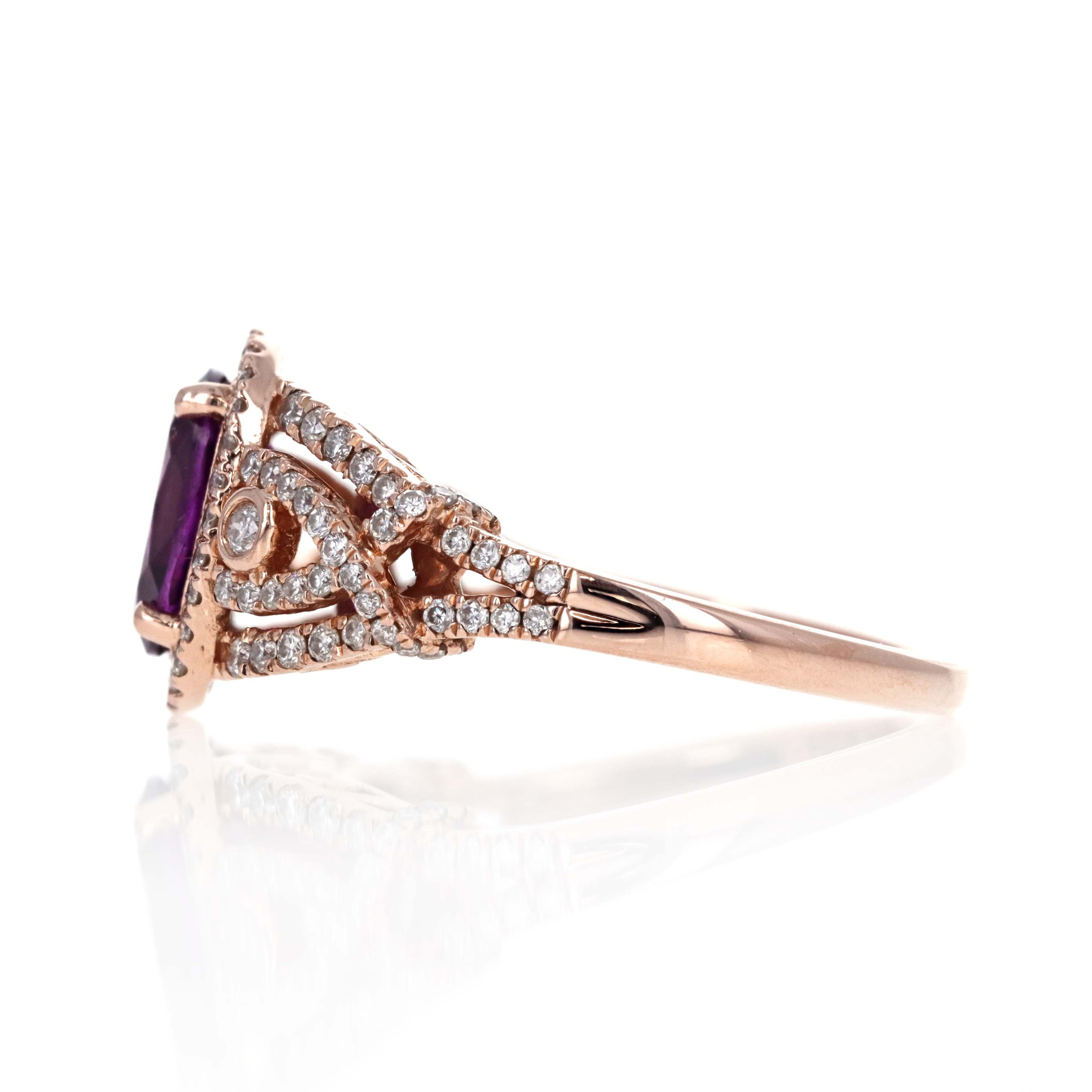 Effy 14K Rose Gold 1.5 Carat Oval Amethyst Diamond Accented Halo Ring - Queen May