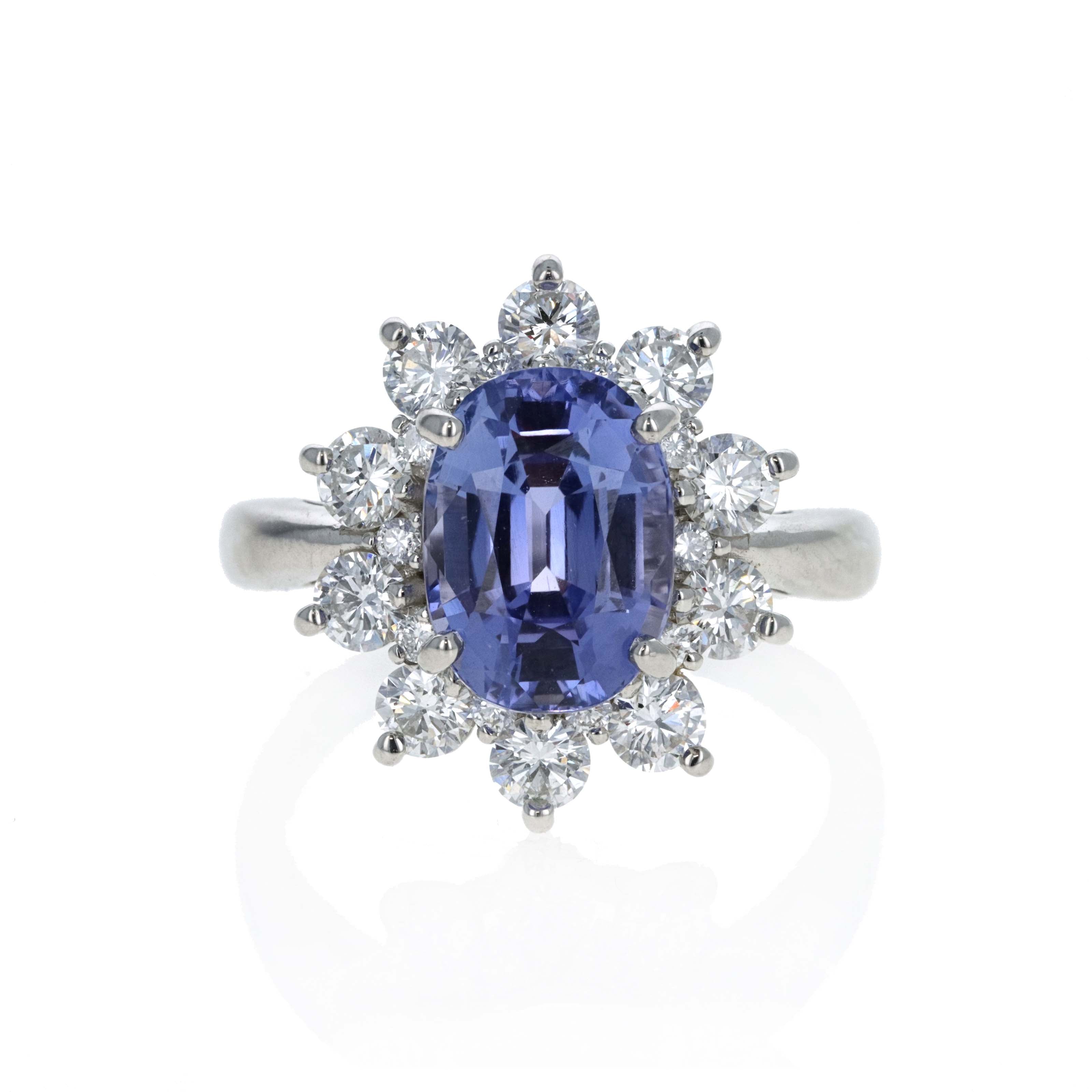 Platinum No Heat Color Change Oval Sapphire Diamond Halo Ring - Queen May