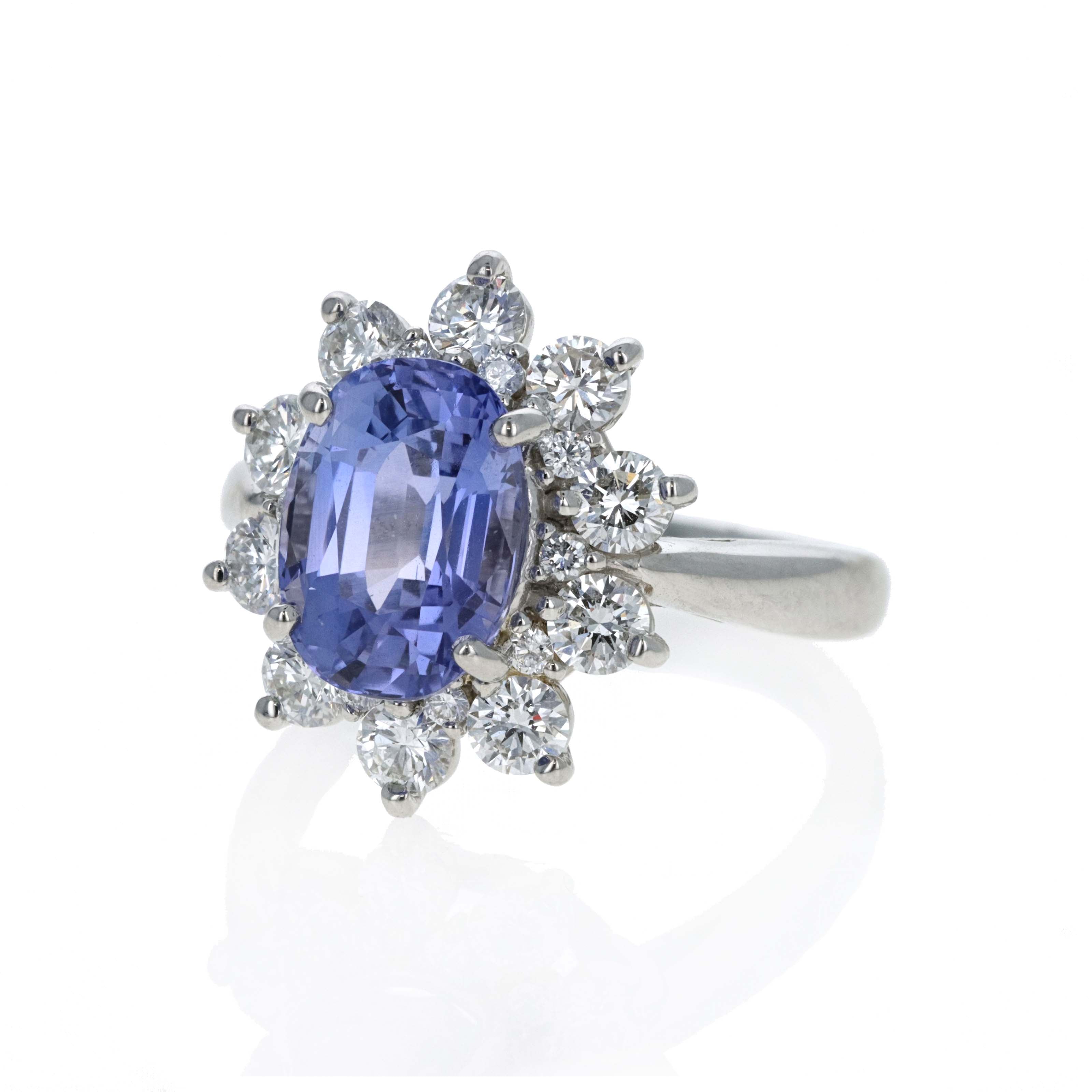 Platinum No Heat Color Change Oval Sapphire Diamond Halo Ring - Queen May
