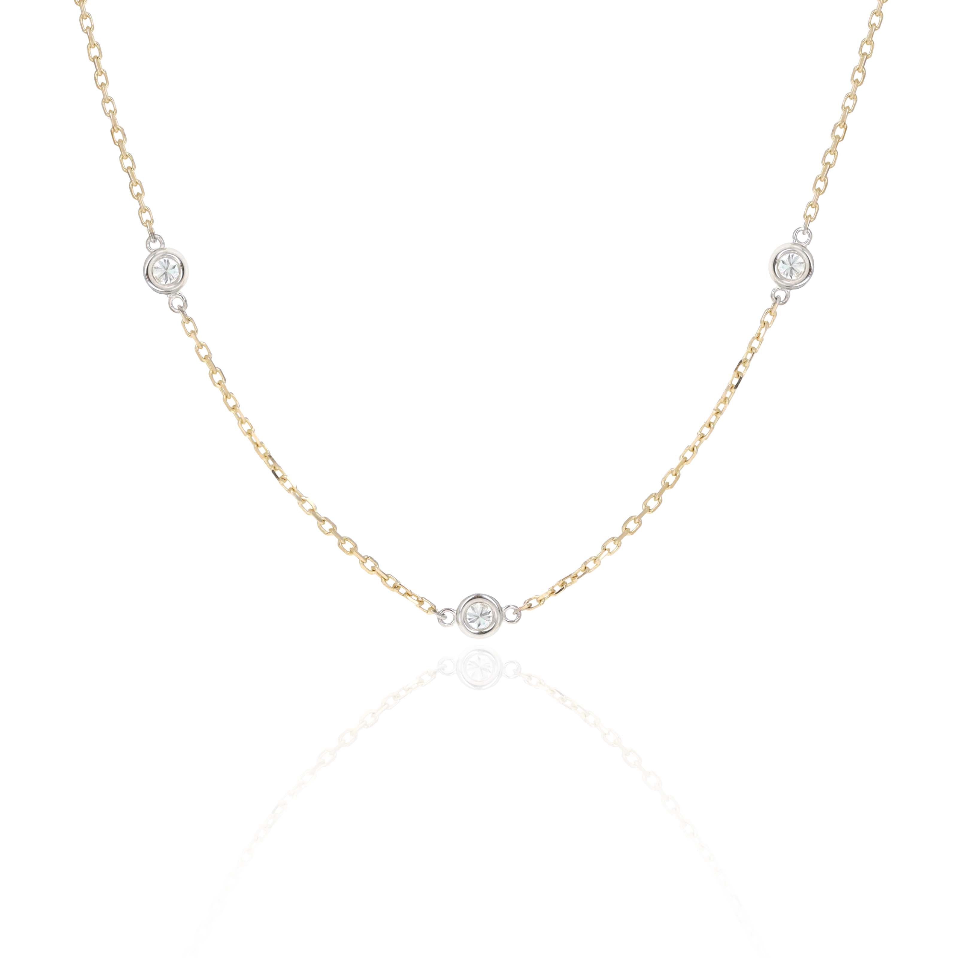 14K Yellow & White Gold 0.70 Carat Round Brilliant Diamond Station Necklace - Queen May