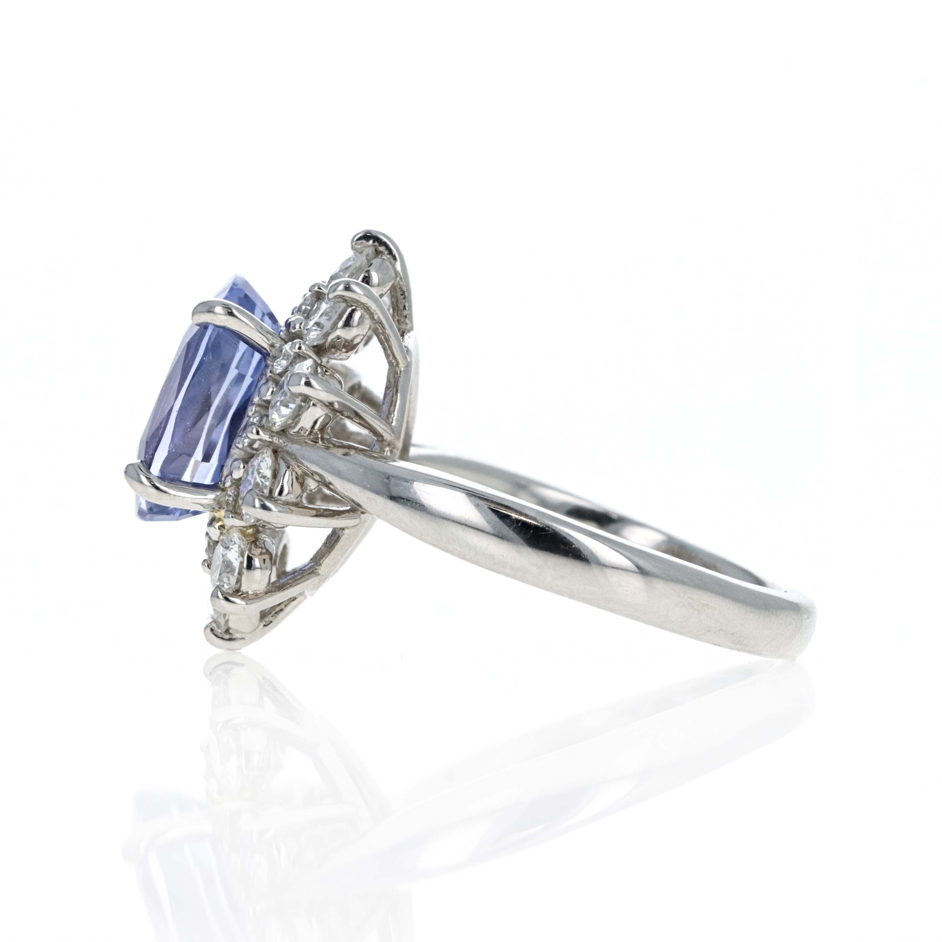 Platinum No Heat Color Change Oval Sapphire Diamond Halo Ring - Queen May