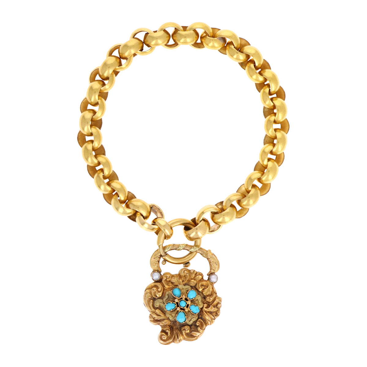 Georgian 18K & 22K Gemstone "Forget Me Not" Locket and Bracelet