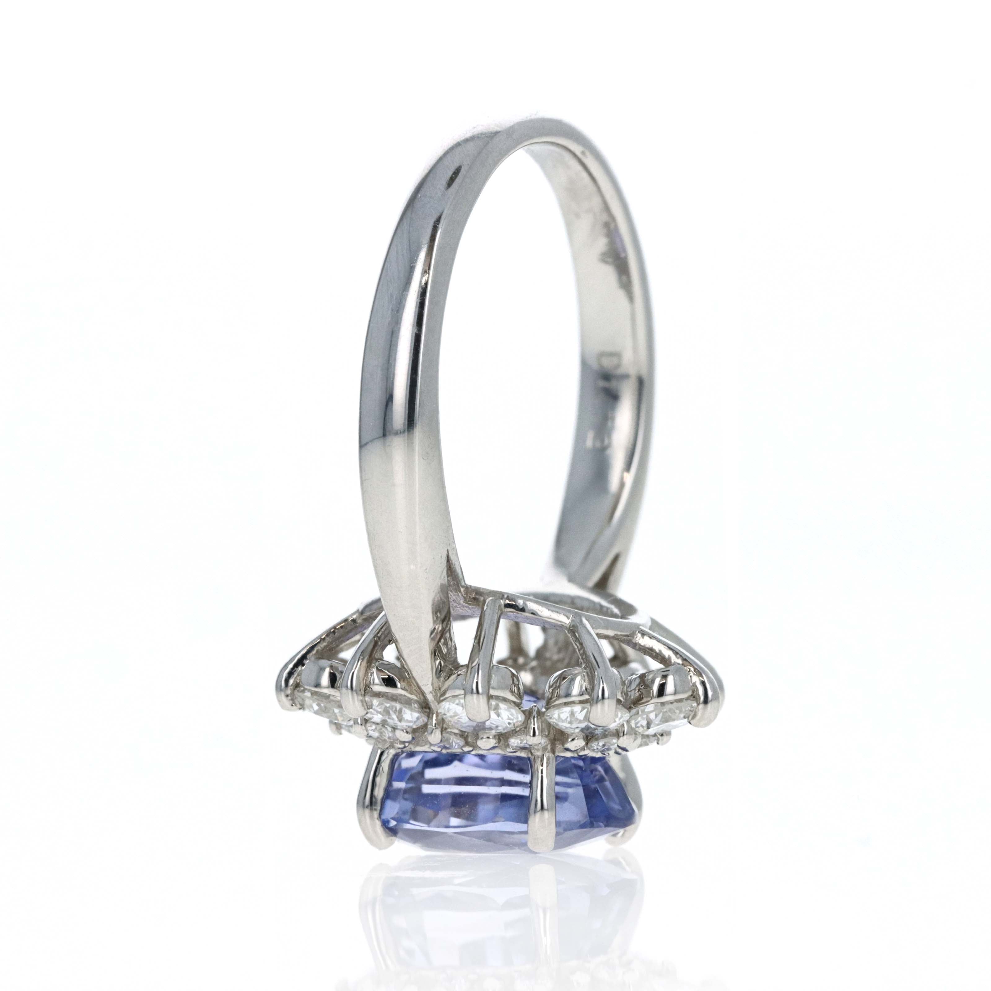 Platinum No Heat Color Change Oval Sapphire Diamond Halo Ring - Queen May