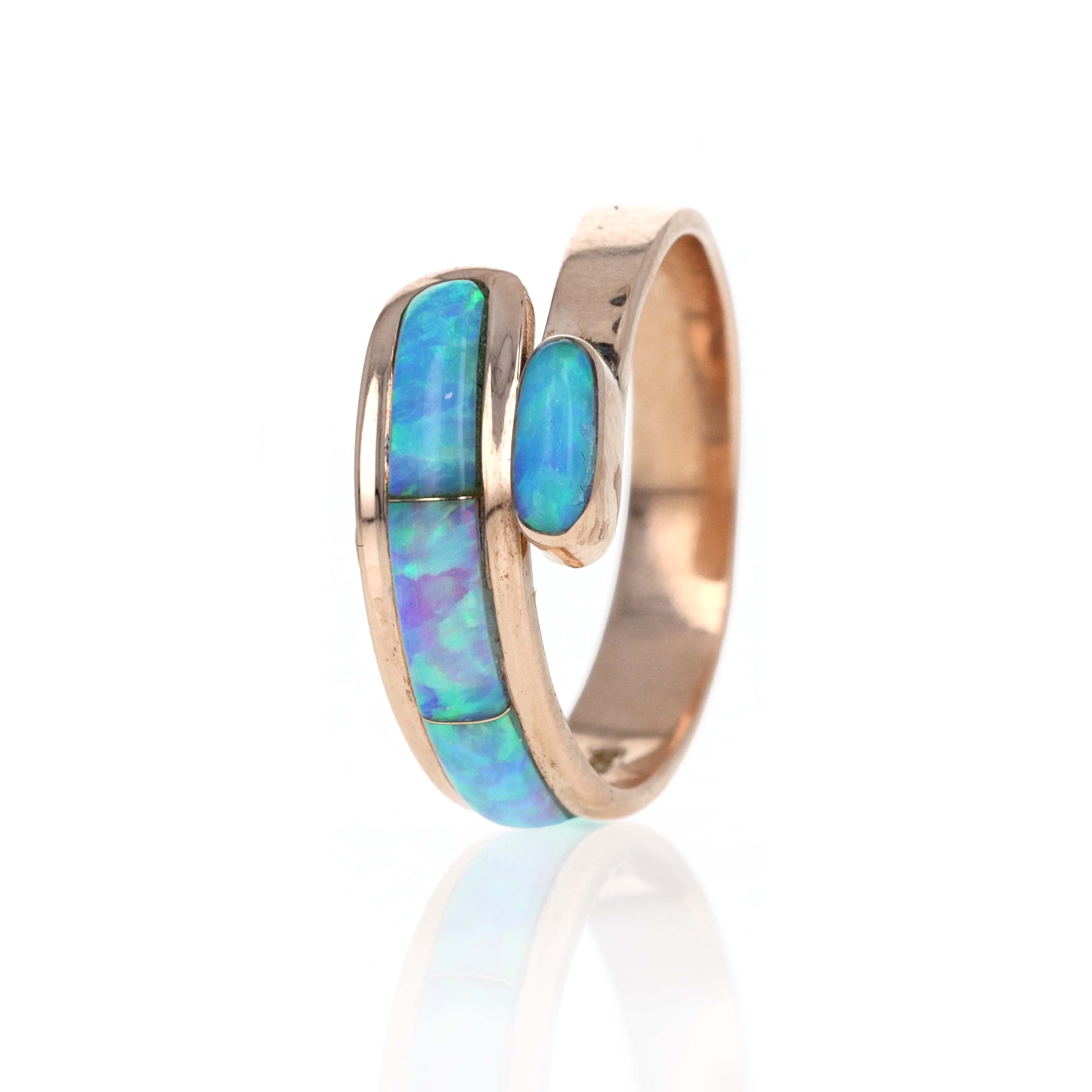 14K Rose Gold Inlaid Opal Wrap Ring - Queen May
