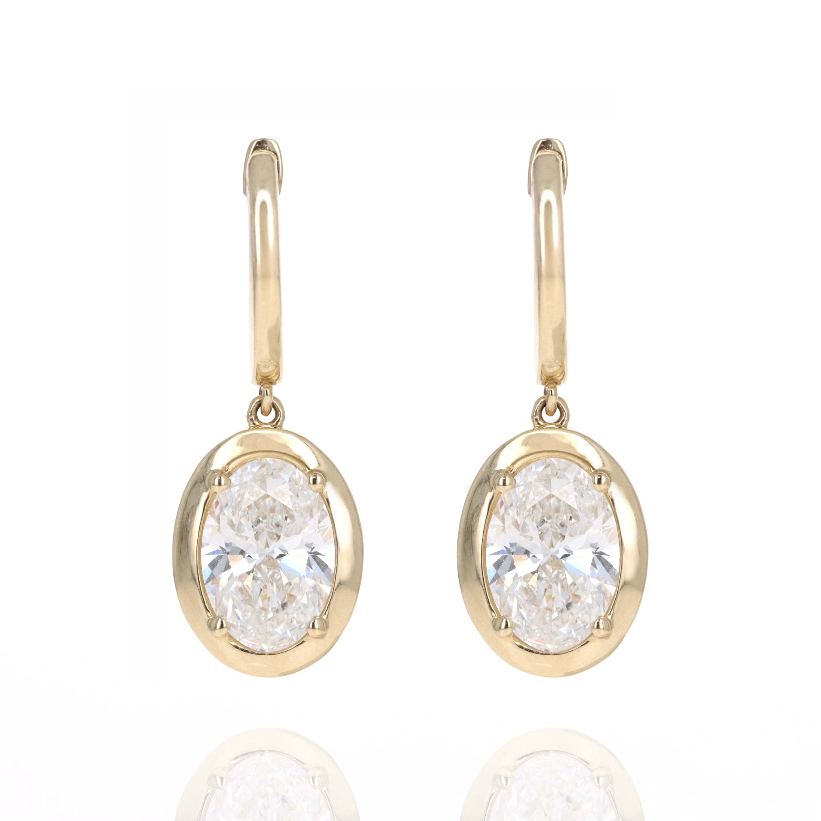 Lab Grown 3 Carat Diamond Oval Drop Earrings