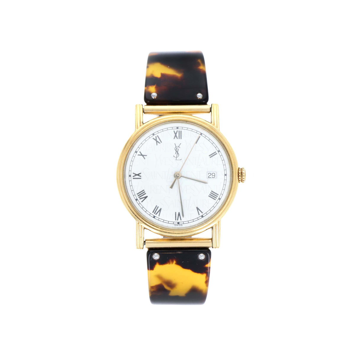 Rare Vintage Yves Saint Laurent Acrylic Tortoiseshell Bangle Watch - Queen May