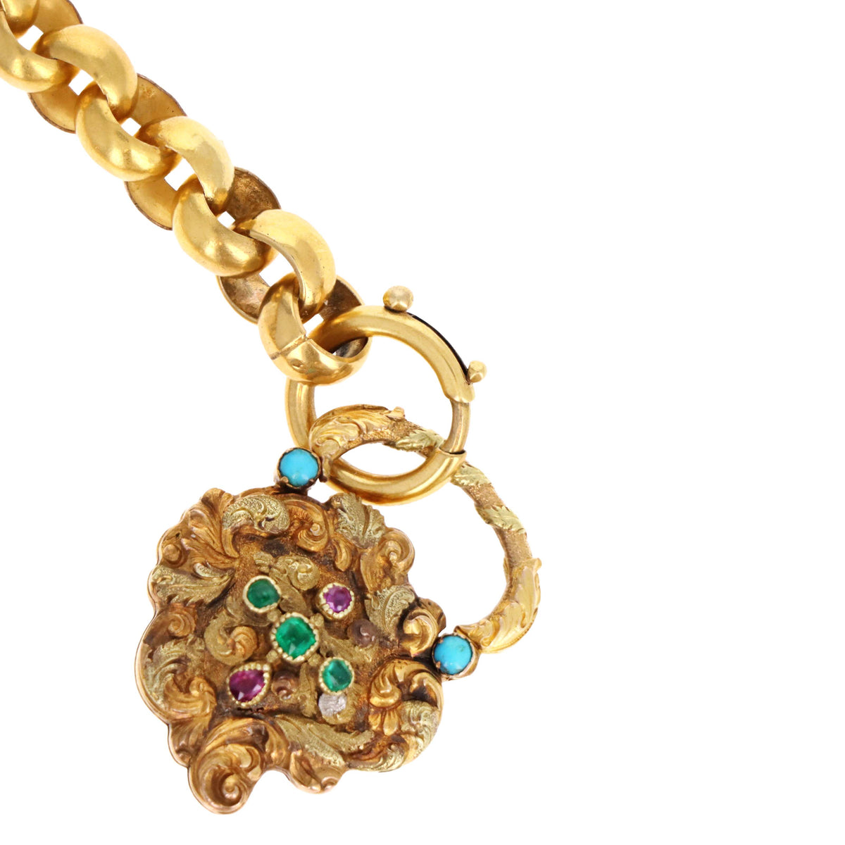 Georgian 18K & 22K Gemstone "Forget Me Not" Locket and Bracelet