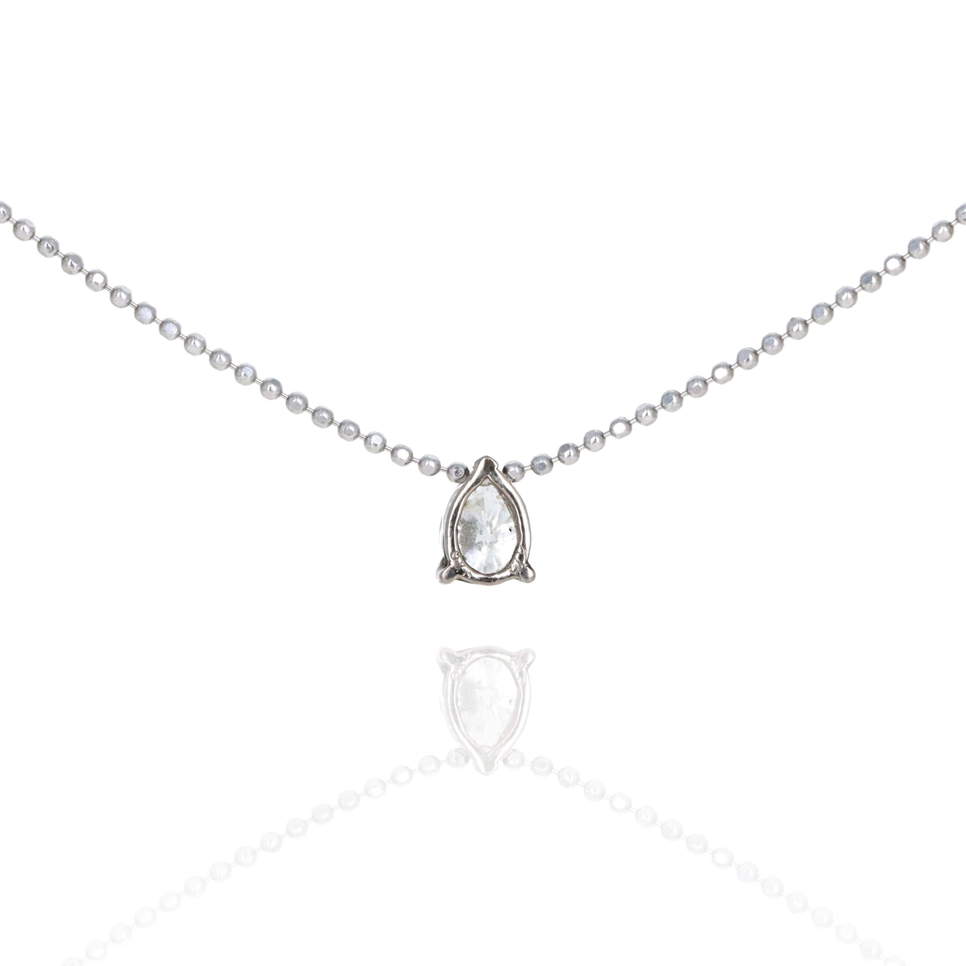 18K White Gold 0.40 Carat Pear Diamond Bead Chain Pendant Necklace