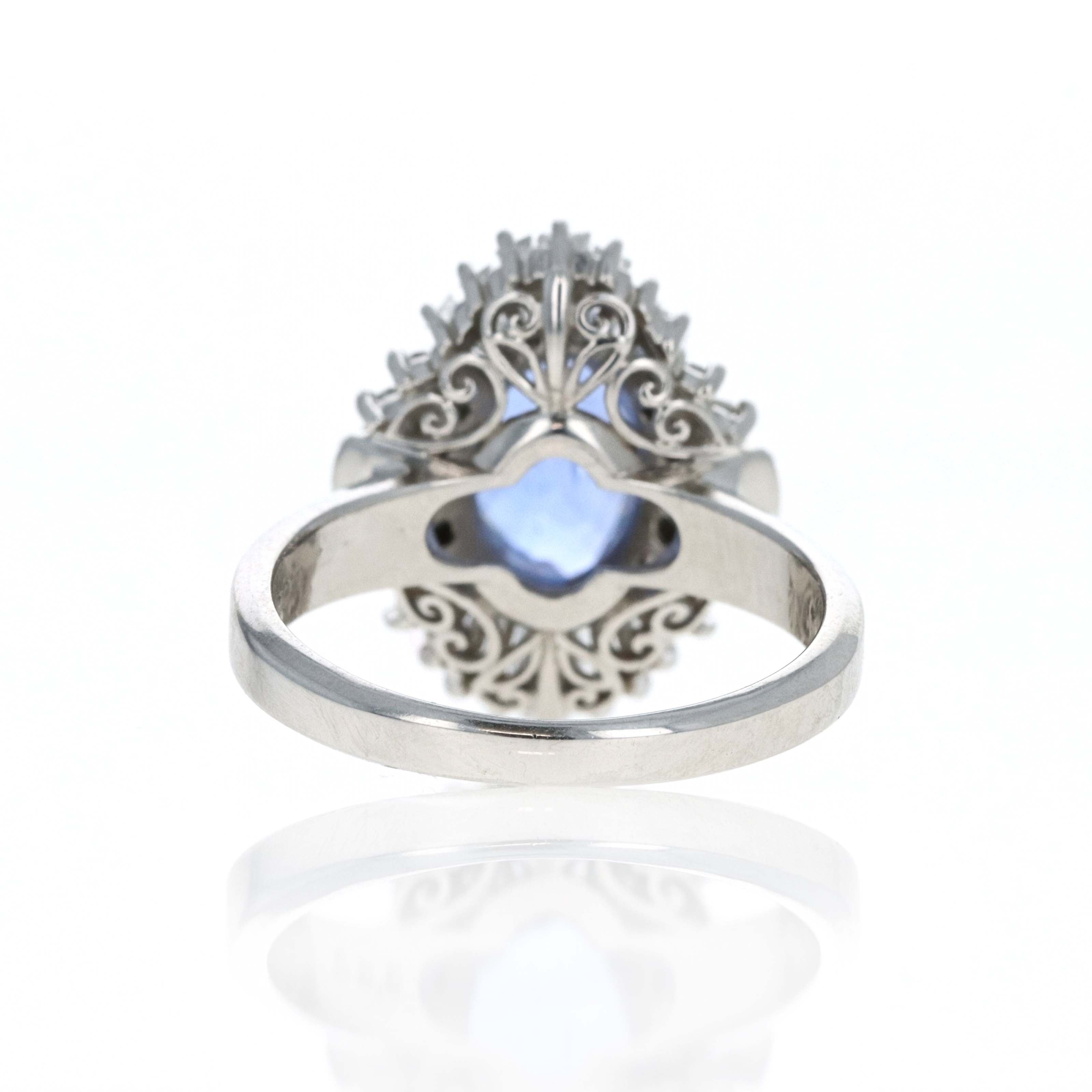 Retro Style Platinum 3.42 Carat Oval ''Corn Flower'' Blue Ceylon Sapphire Diamond Fan Ring - Queen May