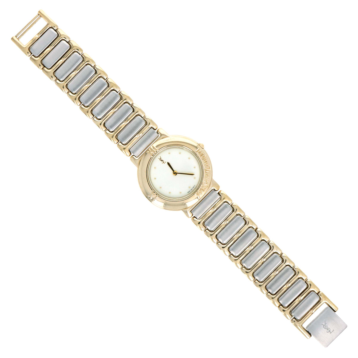 Yves Saint Laurent Large Cream Dial Two Tone Watch