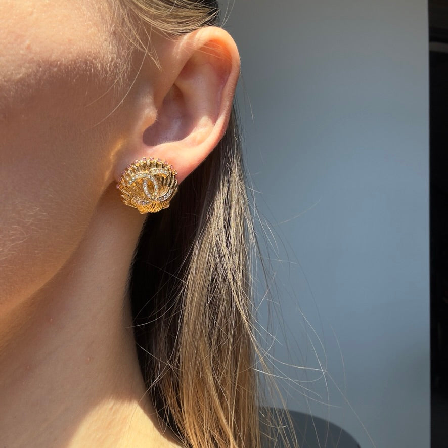 Chanel Crystal CC Shell Stud Earrings - Queen May