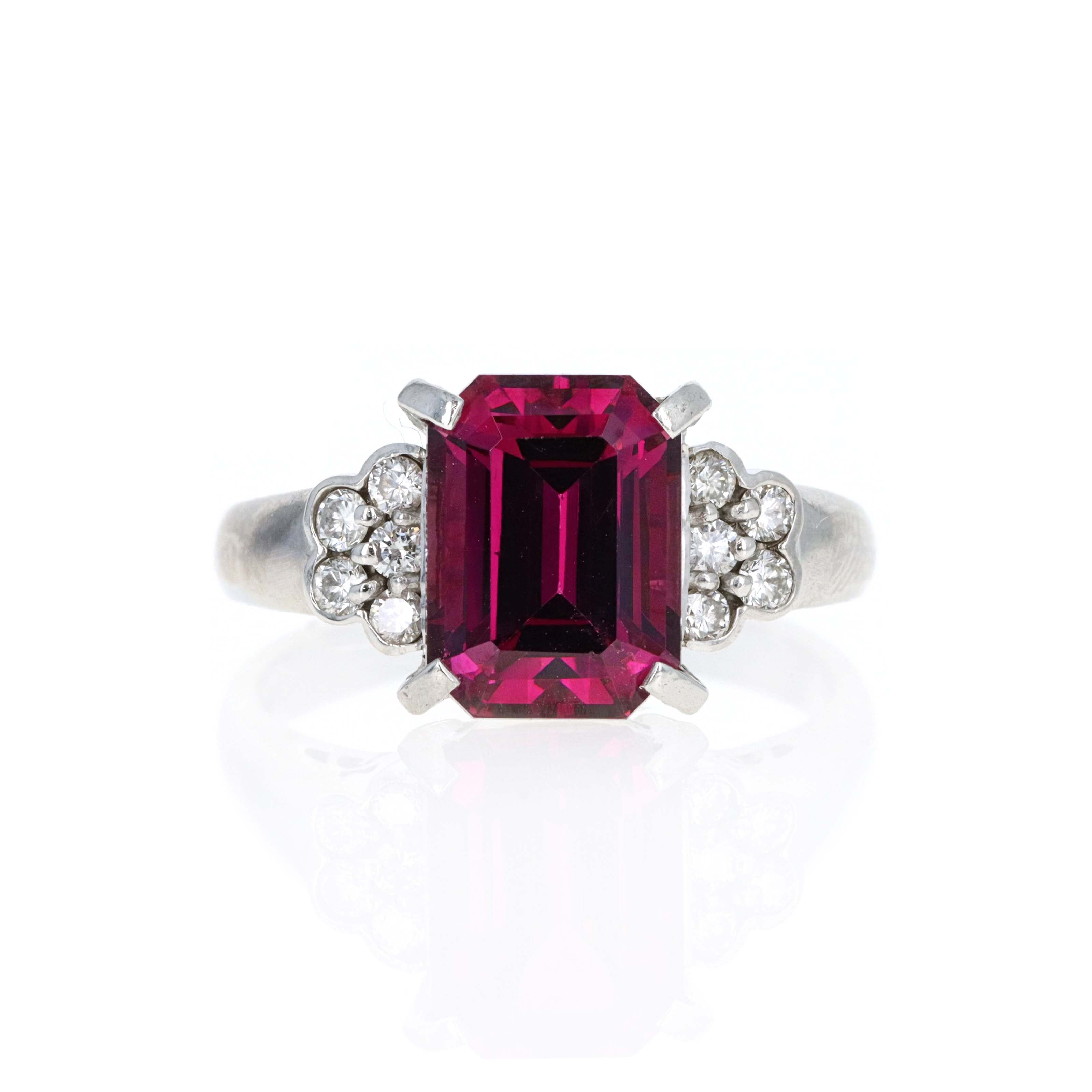 Platinum 4.20 Carat Rhodolite Tourmaline Diamond Ring