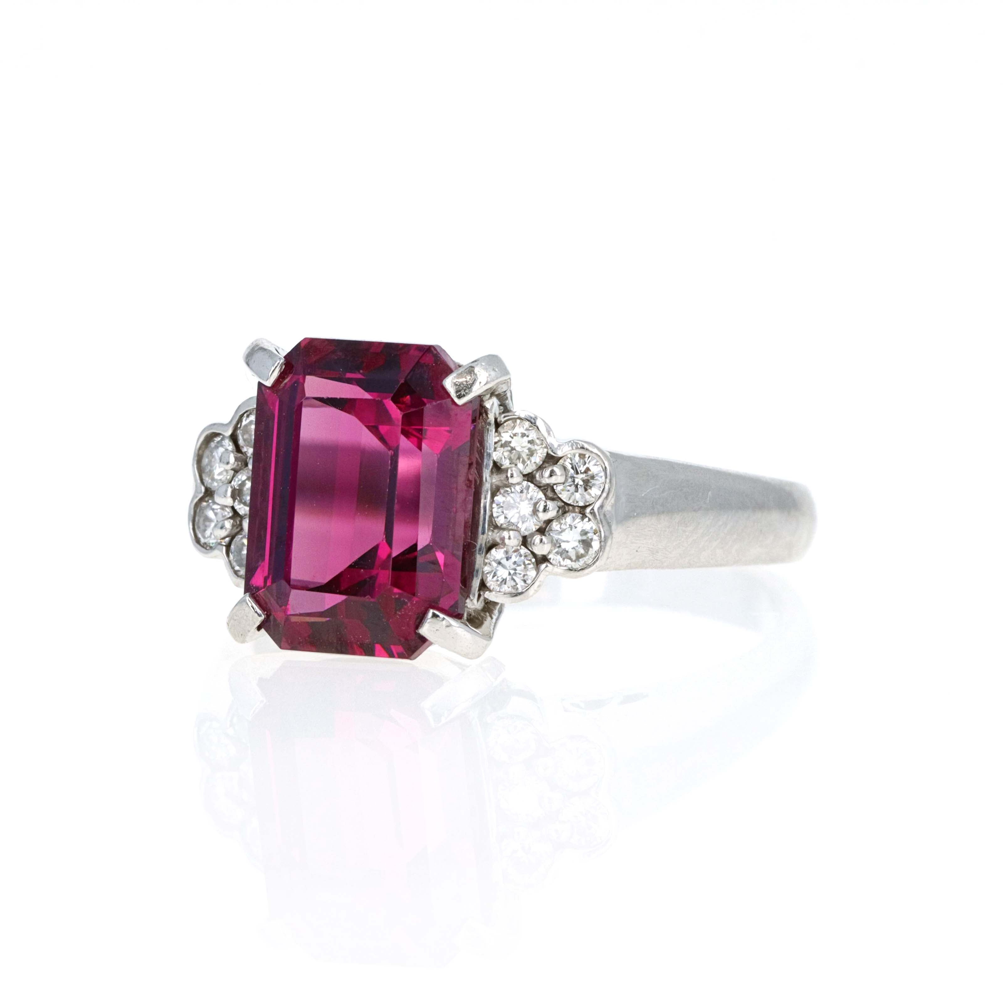 Platinum 4.20 Carat Rhodolite Tourmaline Diamond Ring
