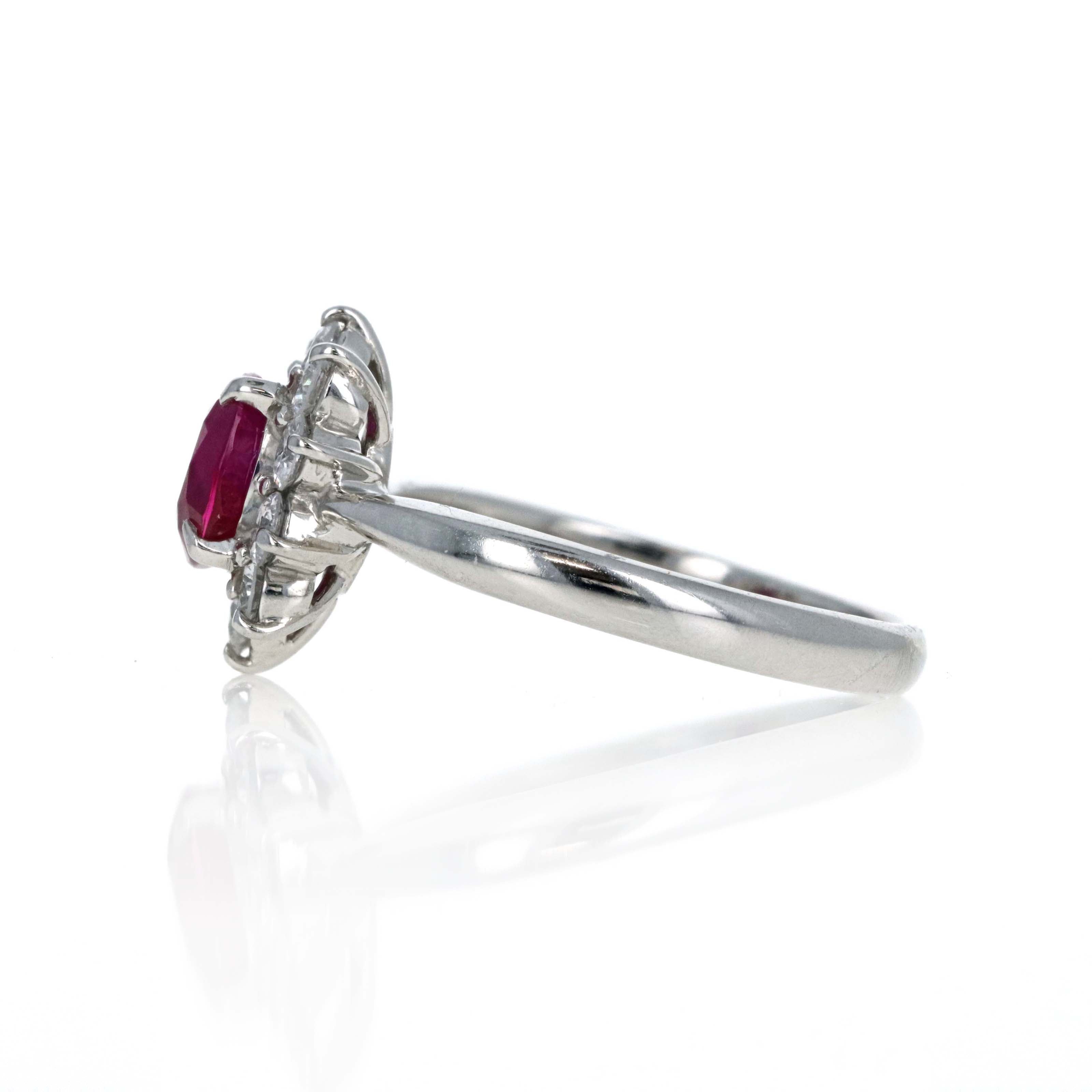 Platinum 1.20 Carat Oval Ruby Diamond Halo Ring - Queen May