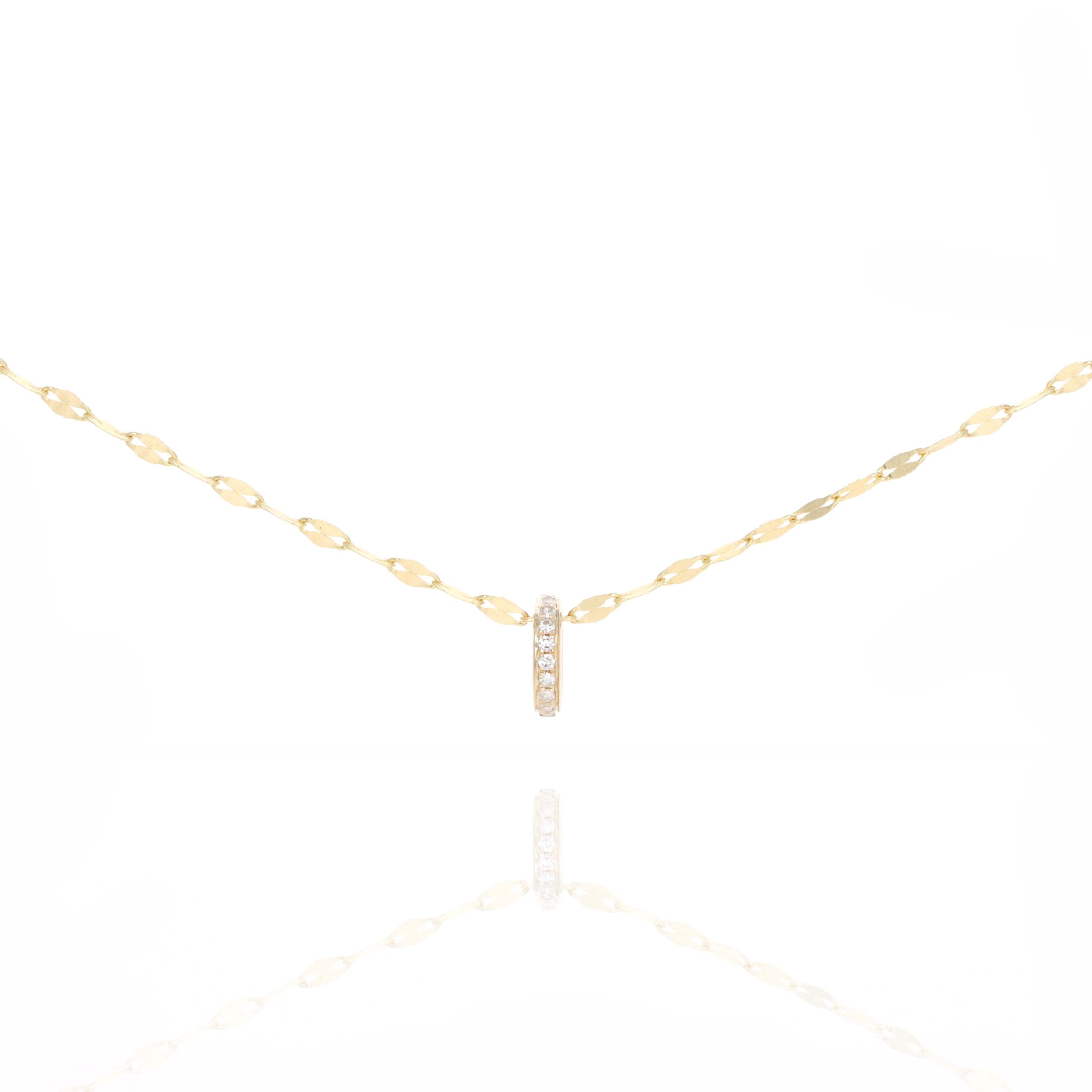 14K Yellow Gold 0.07 Carat Diamond Circle Pendant Tinsel Necklace - Queen May