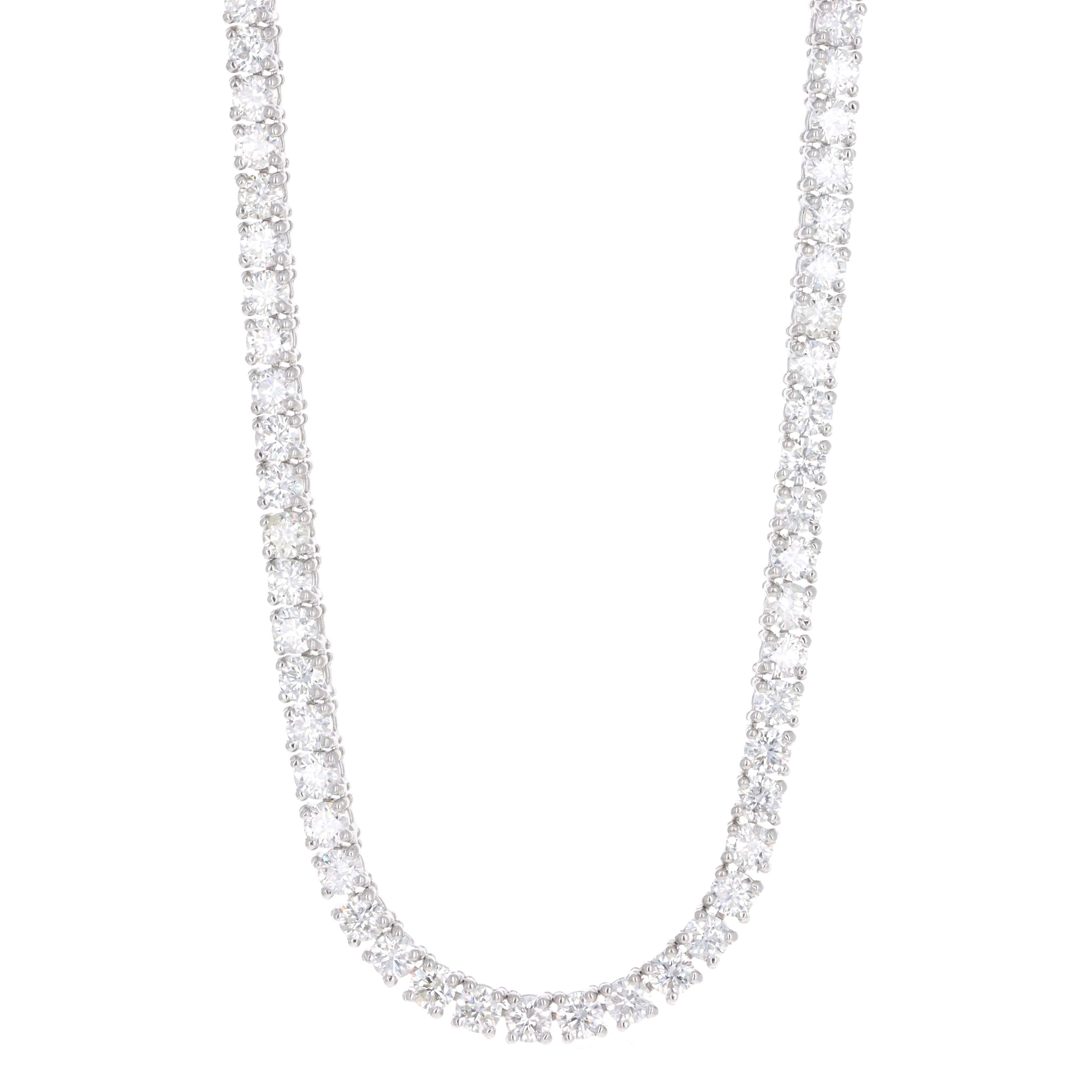 14K White Gold 10.41 Carat Round Diamond Tennis Necklace - Queen May