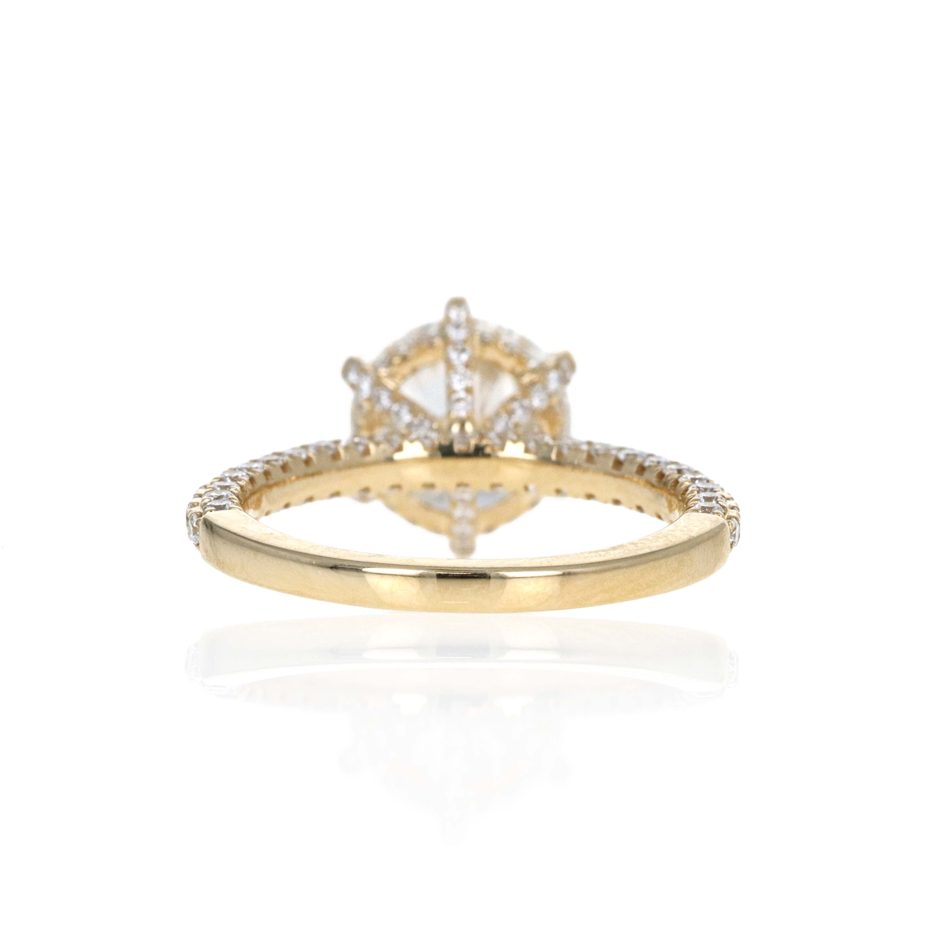 Lab Grown 3 Carat Round Diamond Accented Engagement Ring 14K Yellow Gold - Queen May
