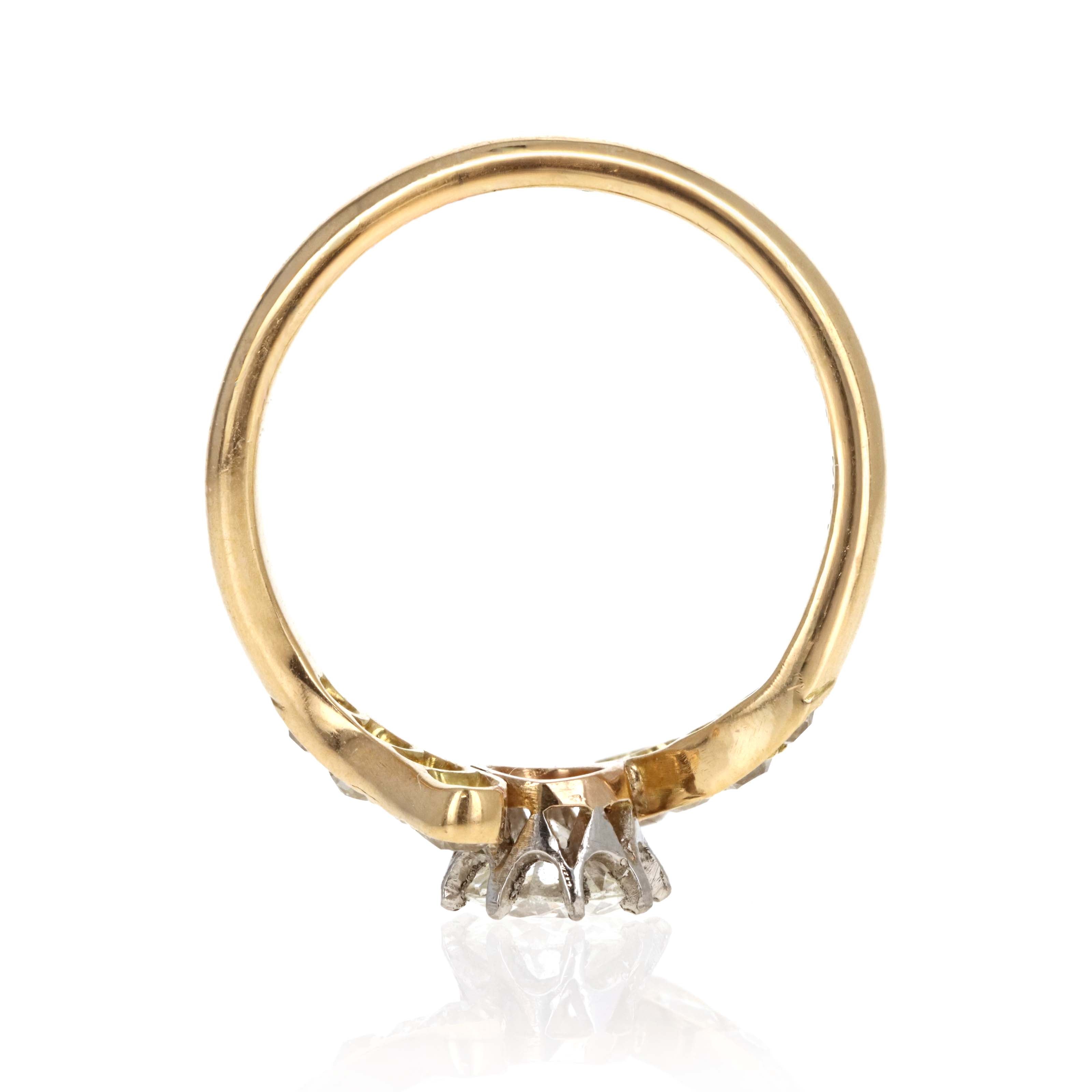 Victorian Inspired 18K Yellow Gold 0.50 Carat Old European Cut Diamond "Toi et Moi" Ring