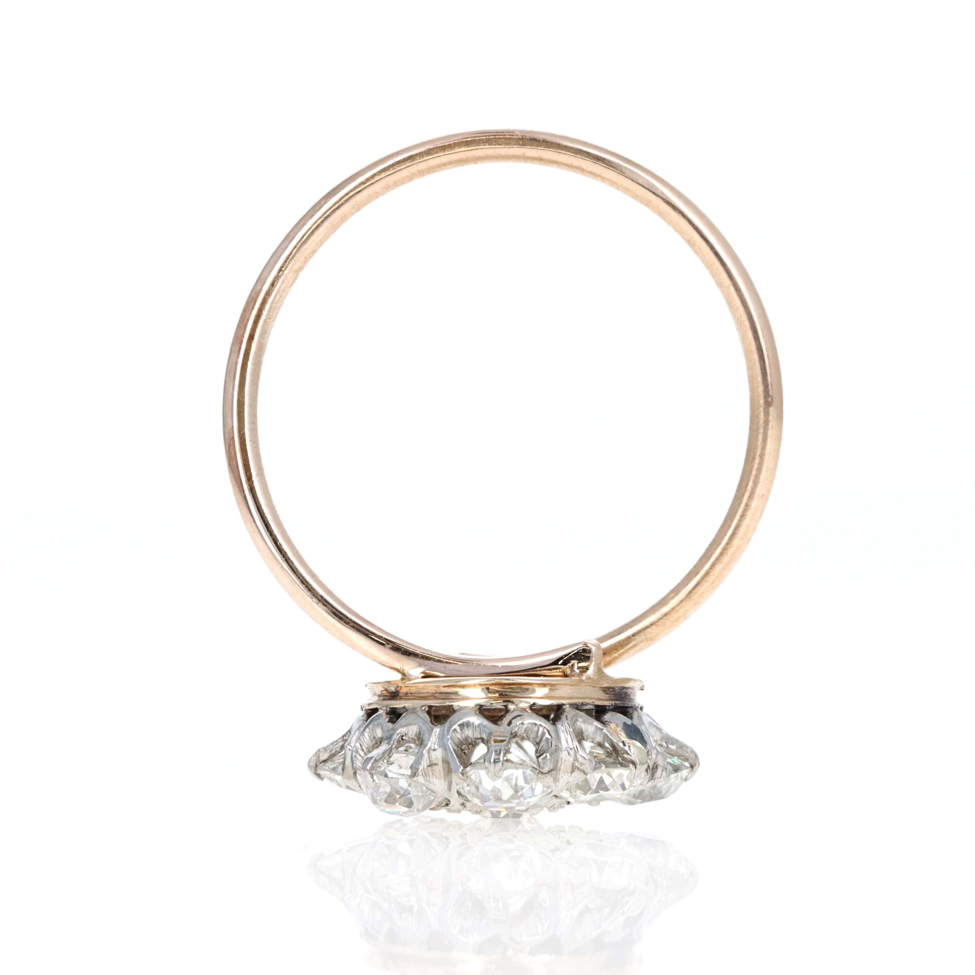 Victorian Old Mine Diamond Cluster Stick Pin Conversion Ring - Queen May