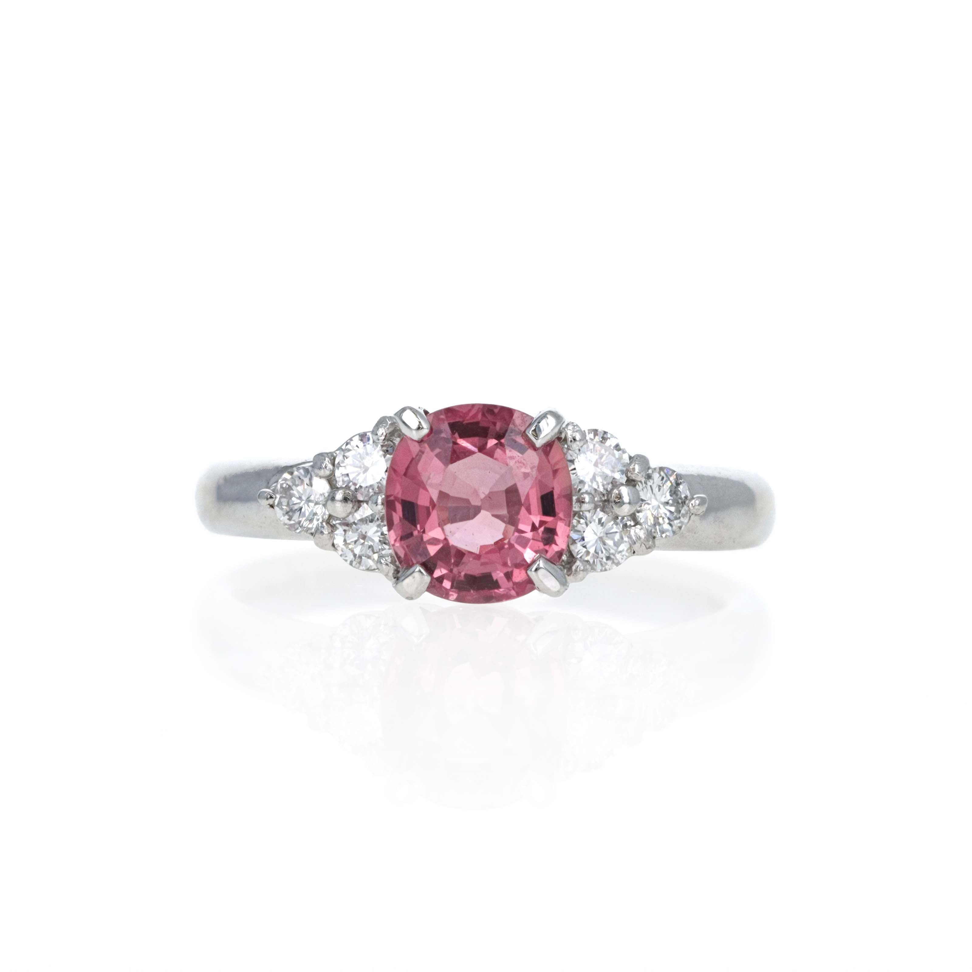 Platinum 1.34 Carat Peach Pink Sapphire Diamond Accented Ring - Queen May