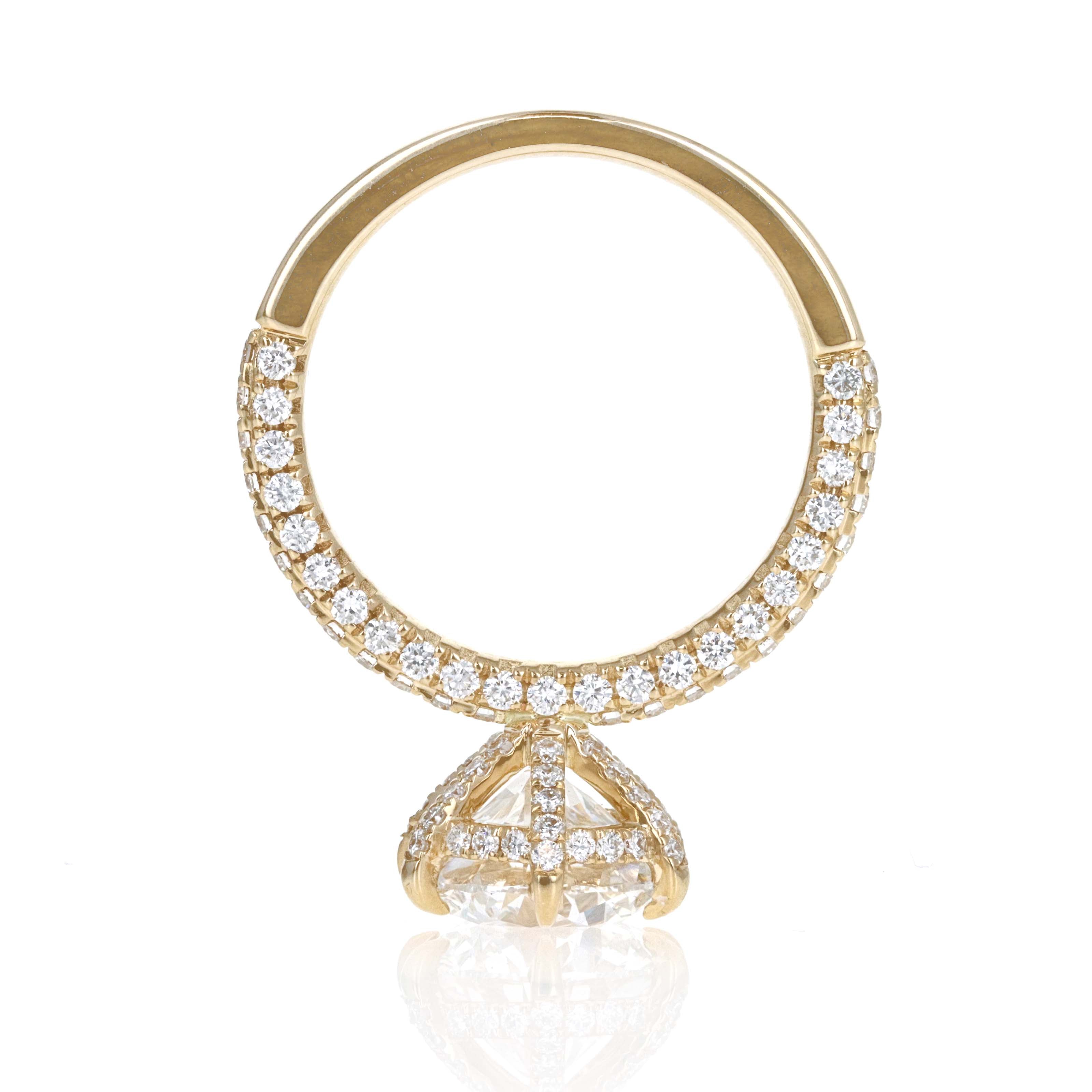 Lab Grown 3 Carat Round Diamond Accented Engagement Ring 14K Yellow Gold - Queen May