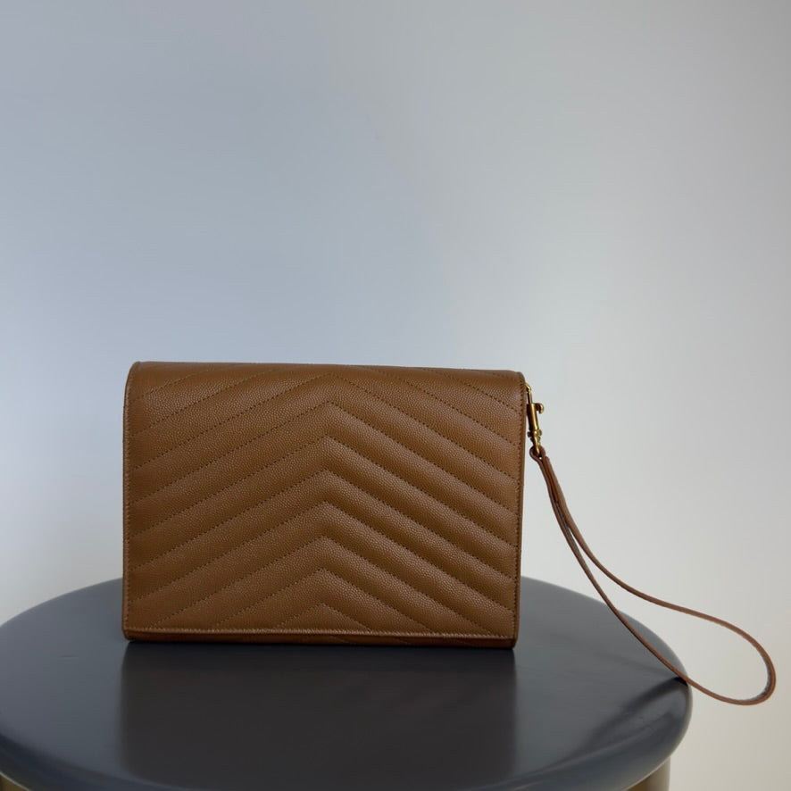 Saint Laurent Quilted Clutch Dark Natural Gold - Queen May